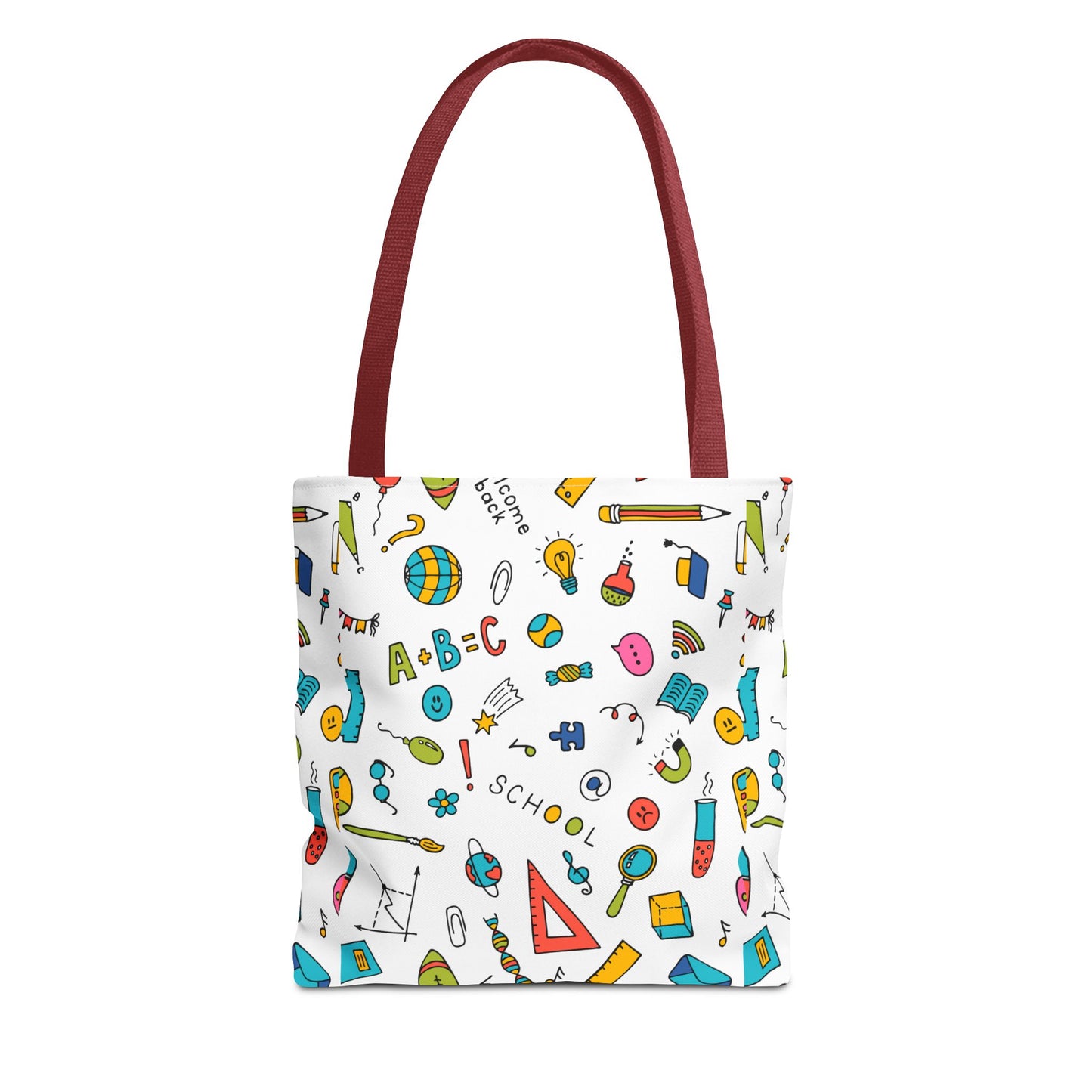 Back-to-School Doodle Print Tote Bag – Colorful School Supply Design in 3 Sizes