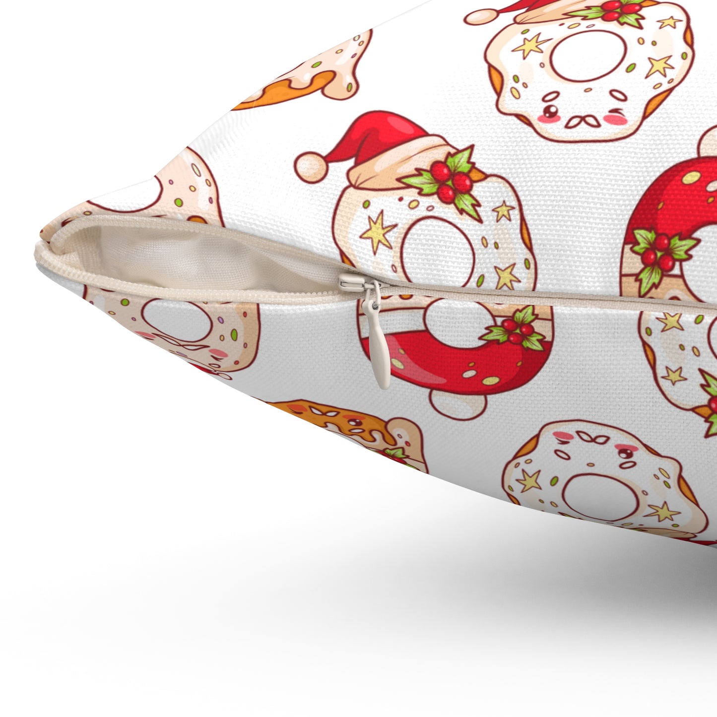 Holiday Donut Throw Pillow - Cute Christmas Accent Cushion - Festive Winter Home Decor