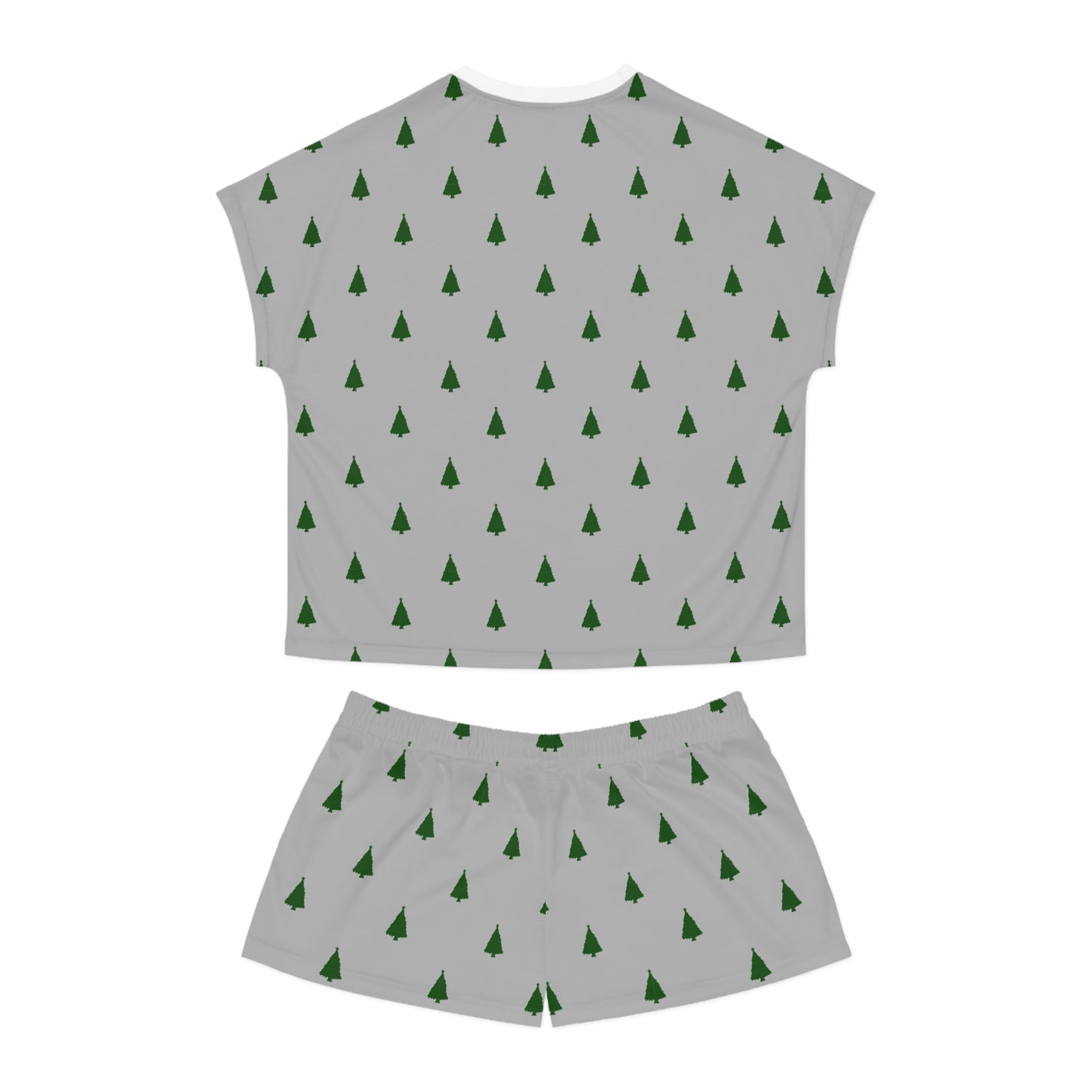 Grey Christmas Tree Pajama Set for Women - Minimalist Two-Piece Holiday Sleepwear - Cozy Winter Gift Idea
