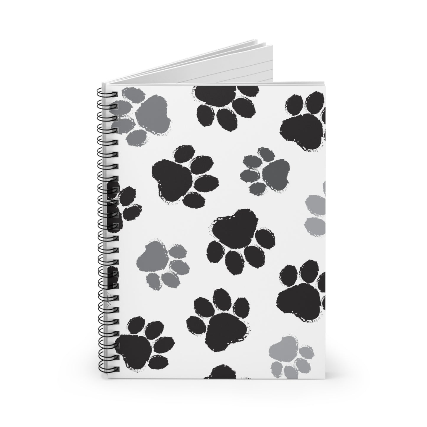 Black Paw Print Spiral Notebook – Dog Lover Journal | 6x8 Ruled Pages