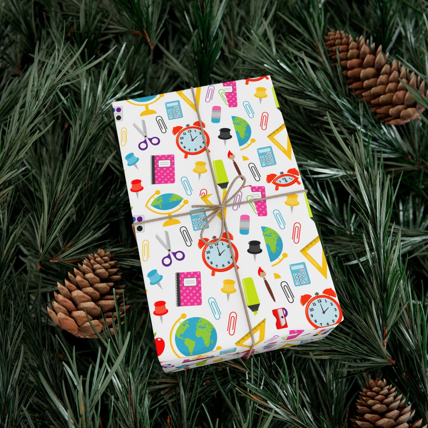 Back-to-School Wrapping Paper – Colorful School Supplies Gift Wrap | Matte or Satin | 3 Sizes