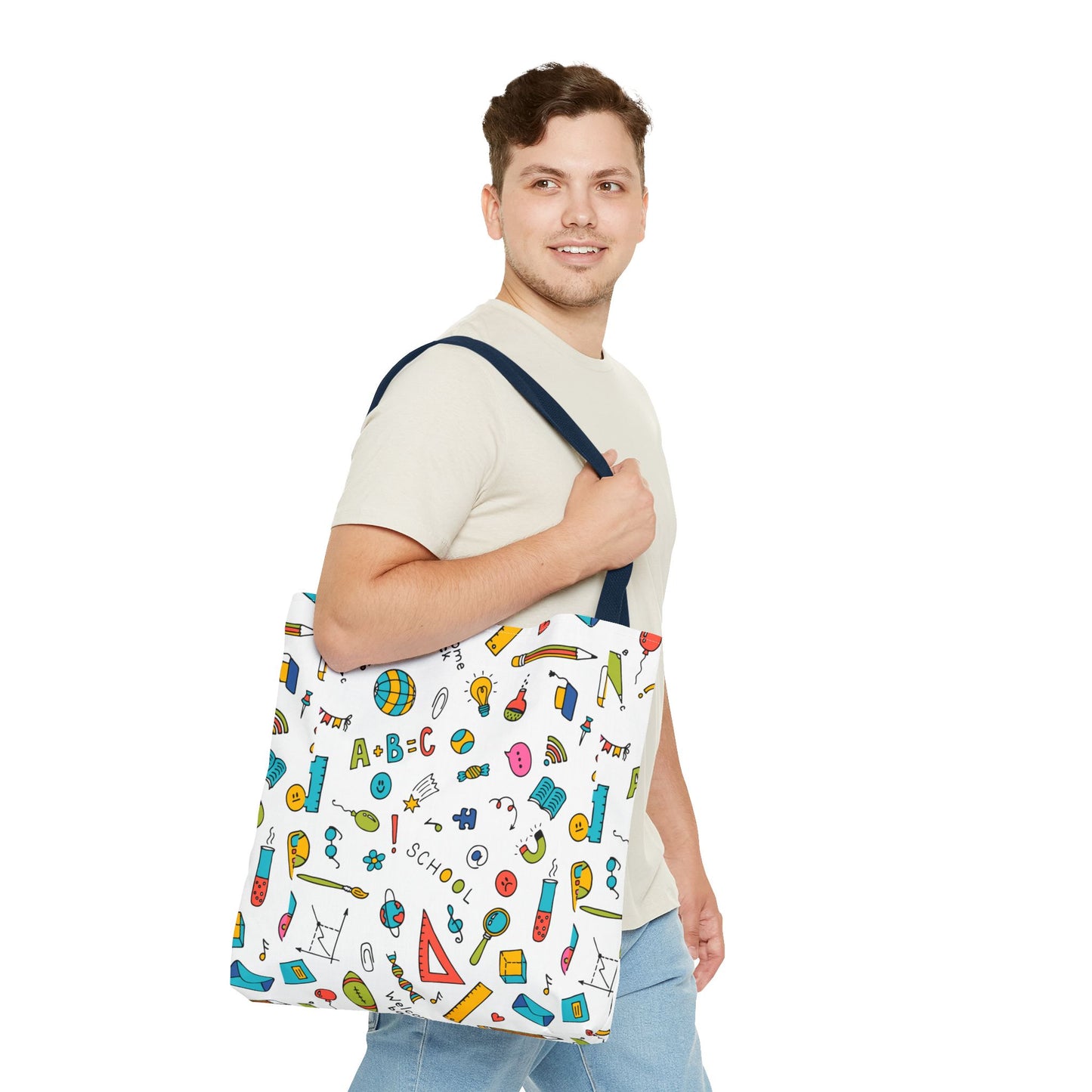 Back-to-School Doodle Print Tote Bag – Colorful School Supply Design in 3 Sizes