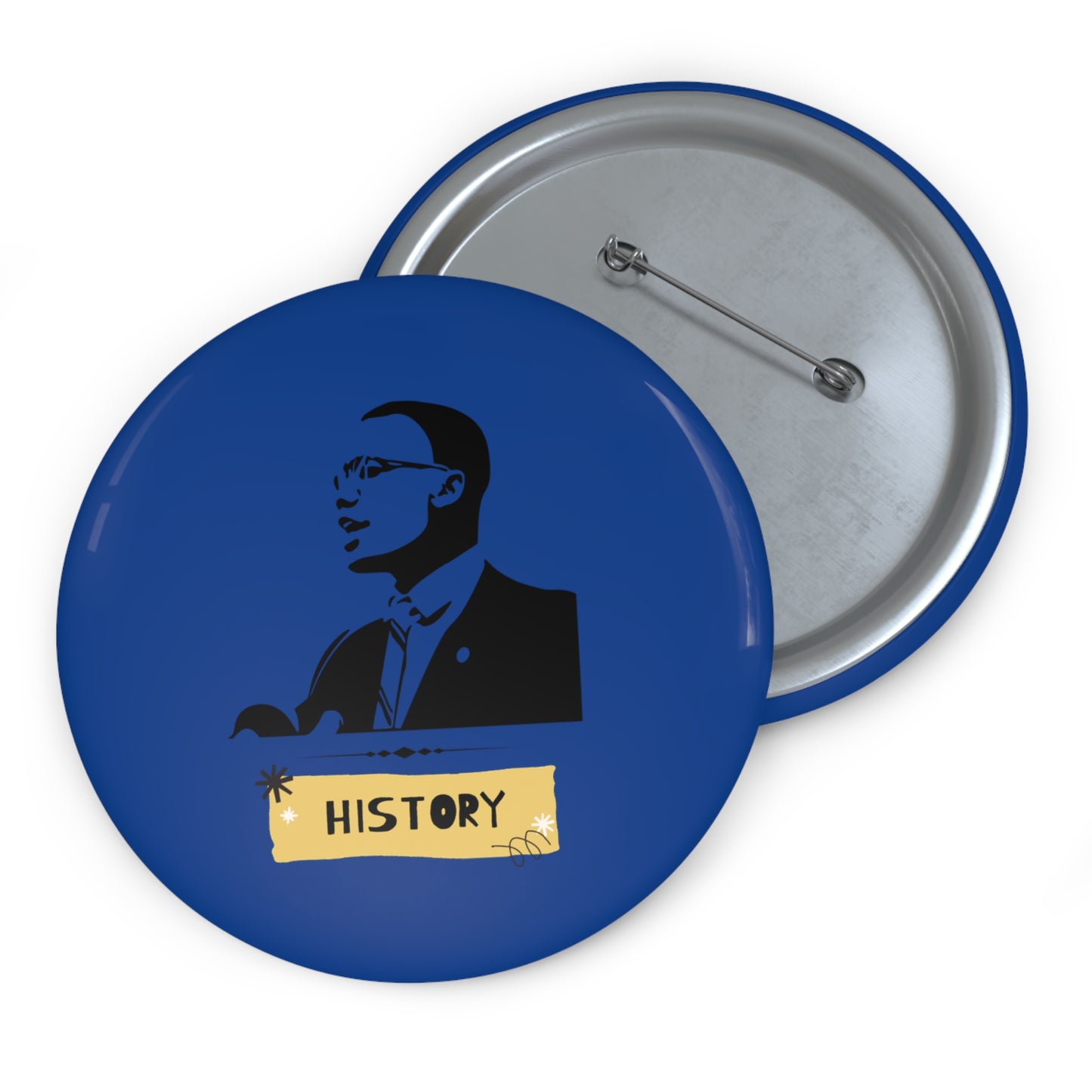 Malcolm X Black History Month Pin Civil Rights Button, Black Pride Badge, Activist Lapel Pin, Protest Pin, Historical Leader Pin - Blue