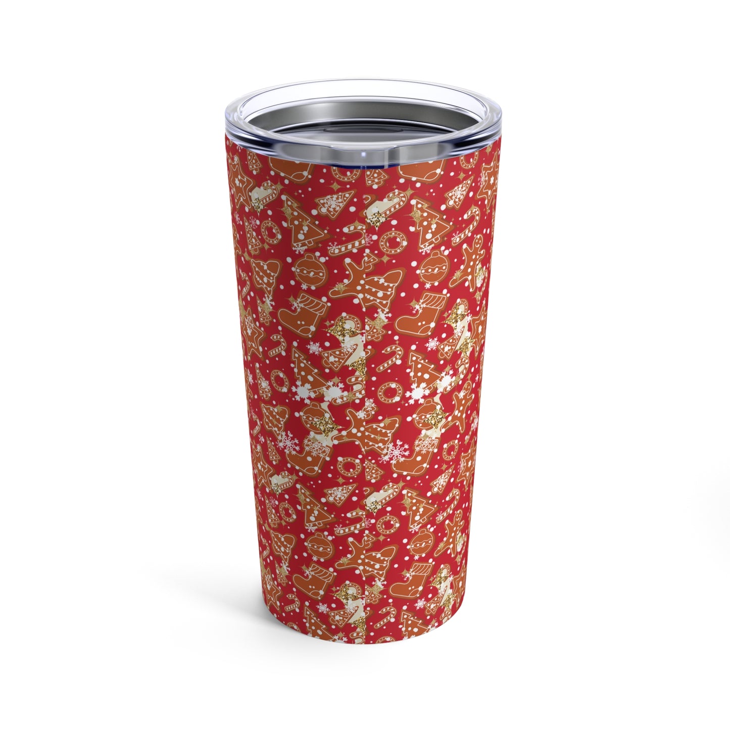 Festive Red Christmas Gingerbread Cookie Tumbler | 20oz Insulated Stainless Steel Holiday Drinkware with Straw | Festive Red or Green