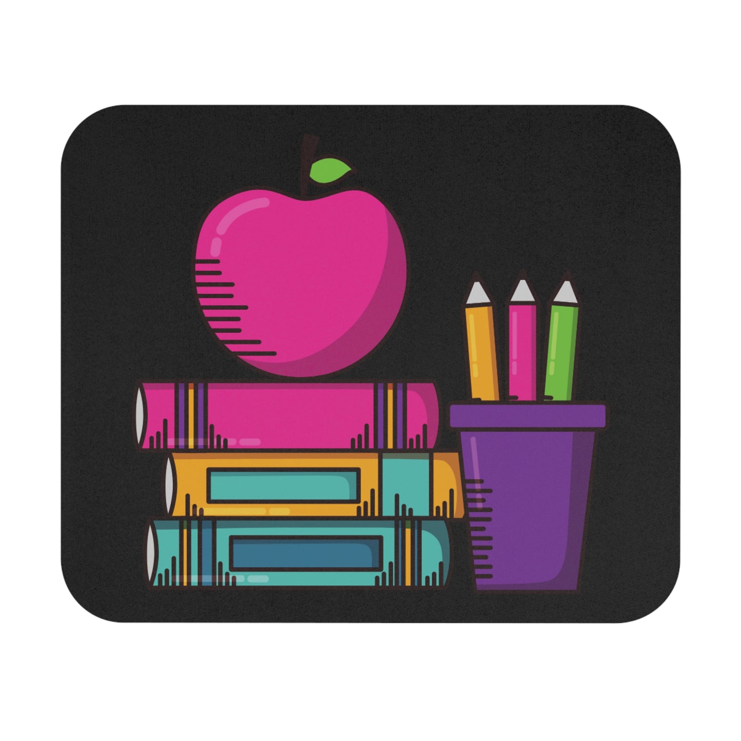 Black Back-to-School Mouse Pad – Cute Apple & Books Desk Essential for Work, Study & Creativity