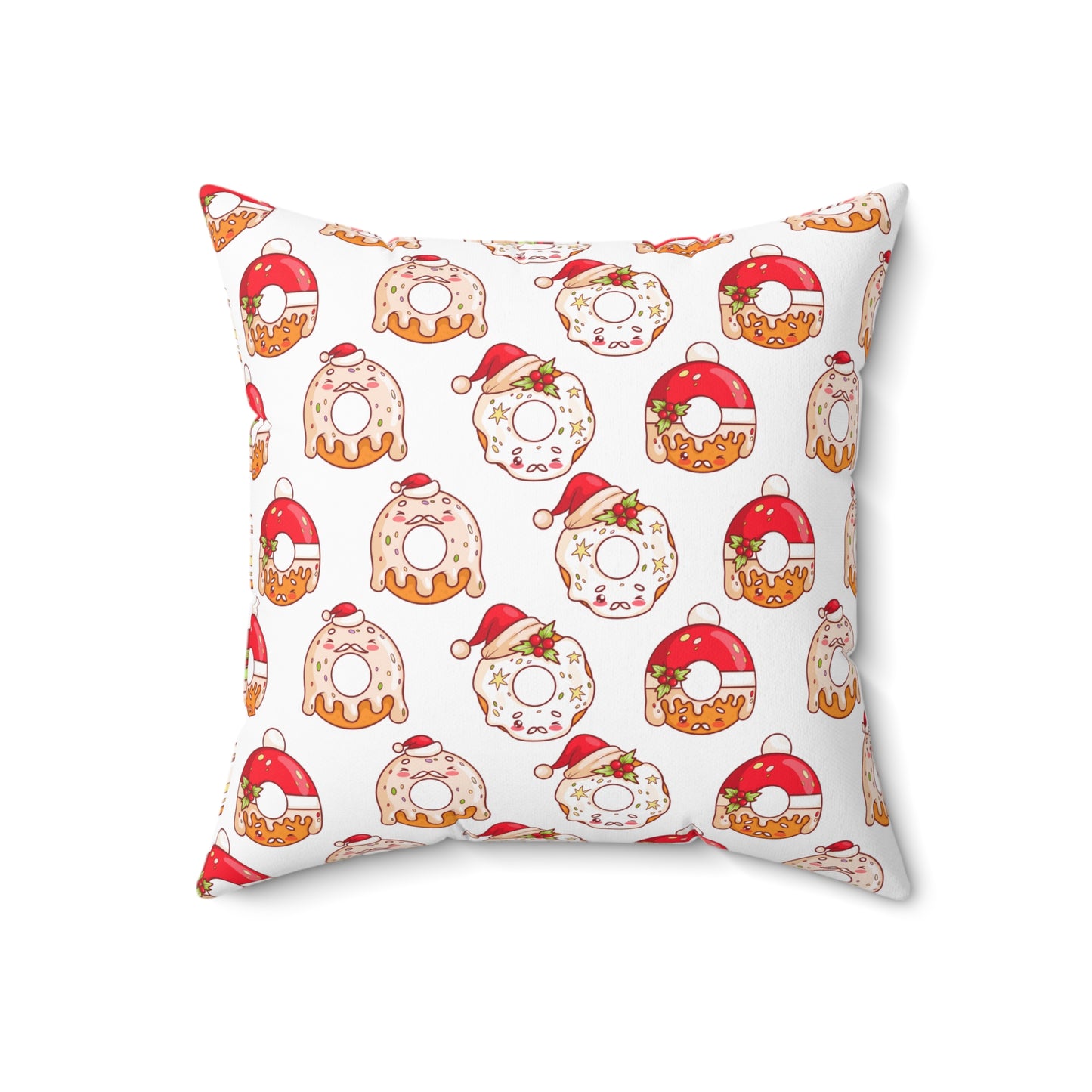 Holiday Donut Throw Pillow - Cute Christmas Accent Cushion - Festive Winter Home Decor