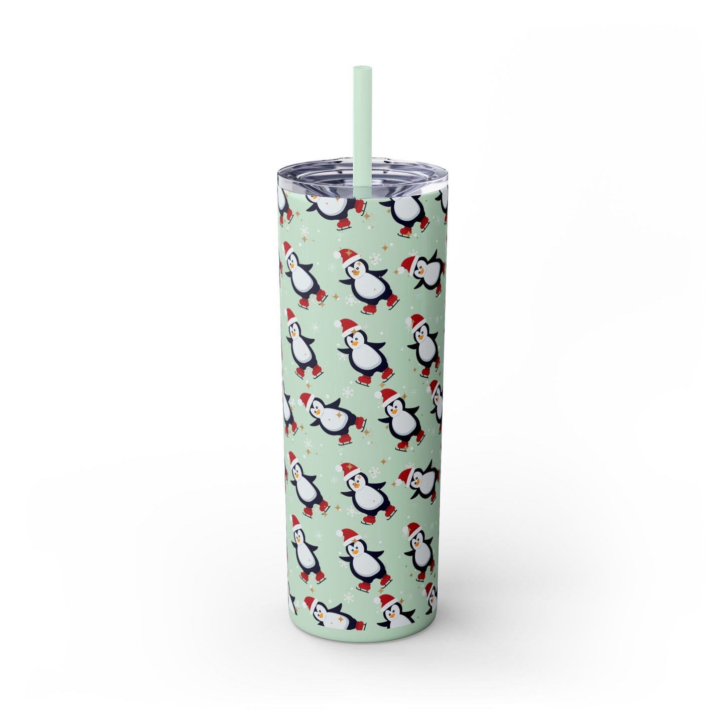 Black Glitter Penguin Skinny Tumbler 20oz | Festive Insulated Drinkware