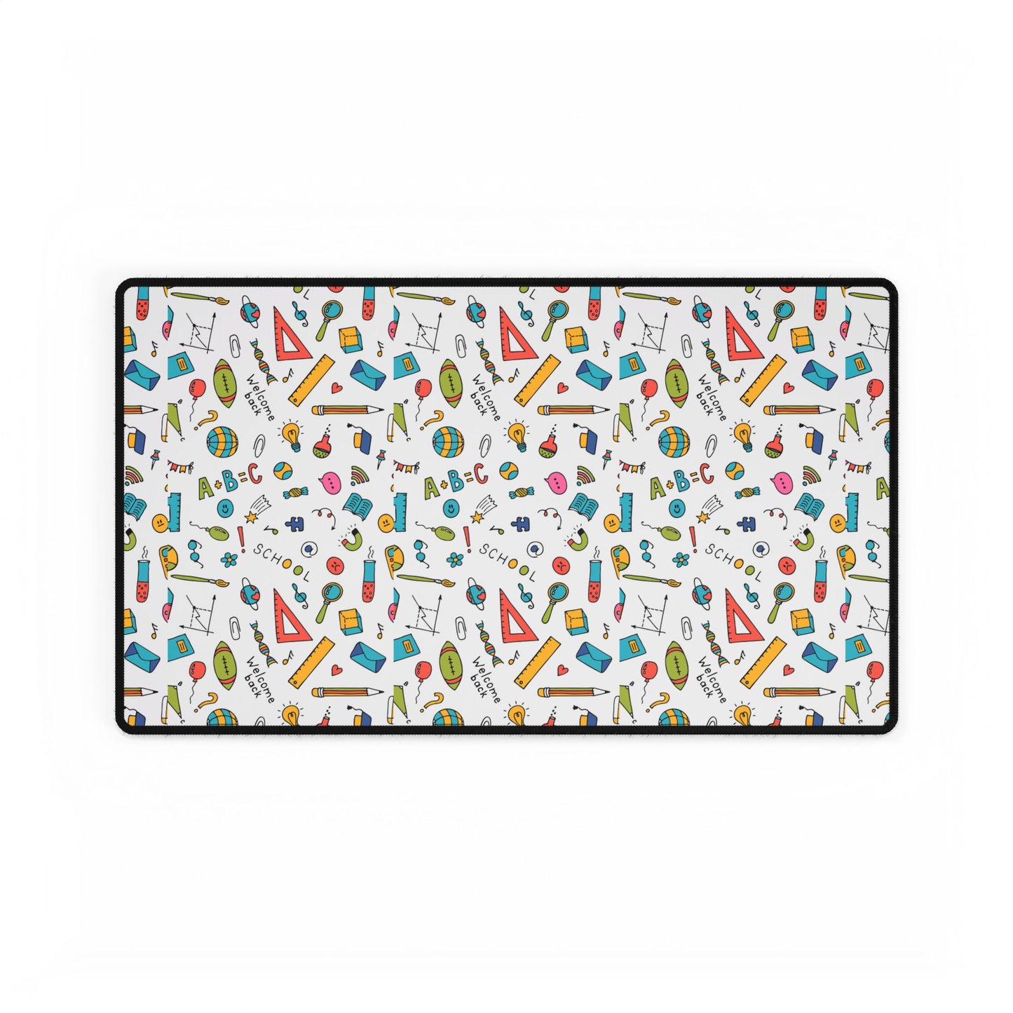 Back-to-School Desk Mat | Colorful School Supply Pattern | 3 Sizes | Non-Slip Mouse Pad for Students & Home Office
