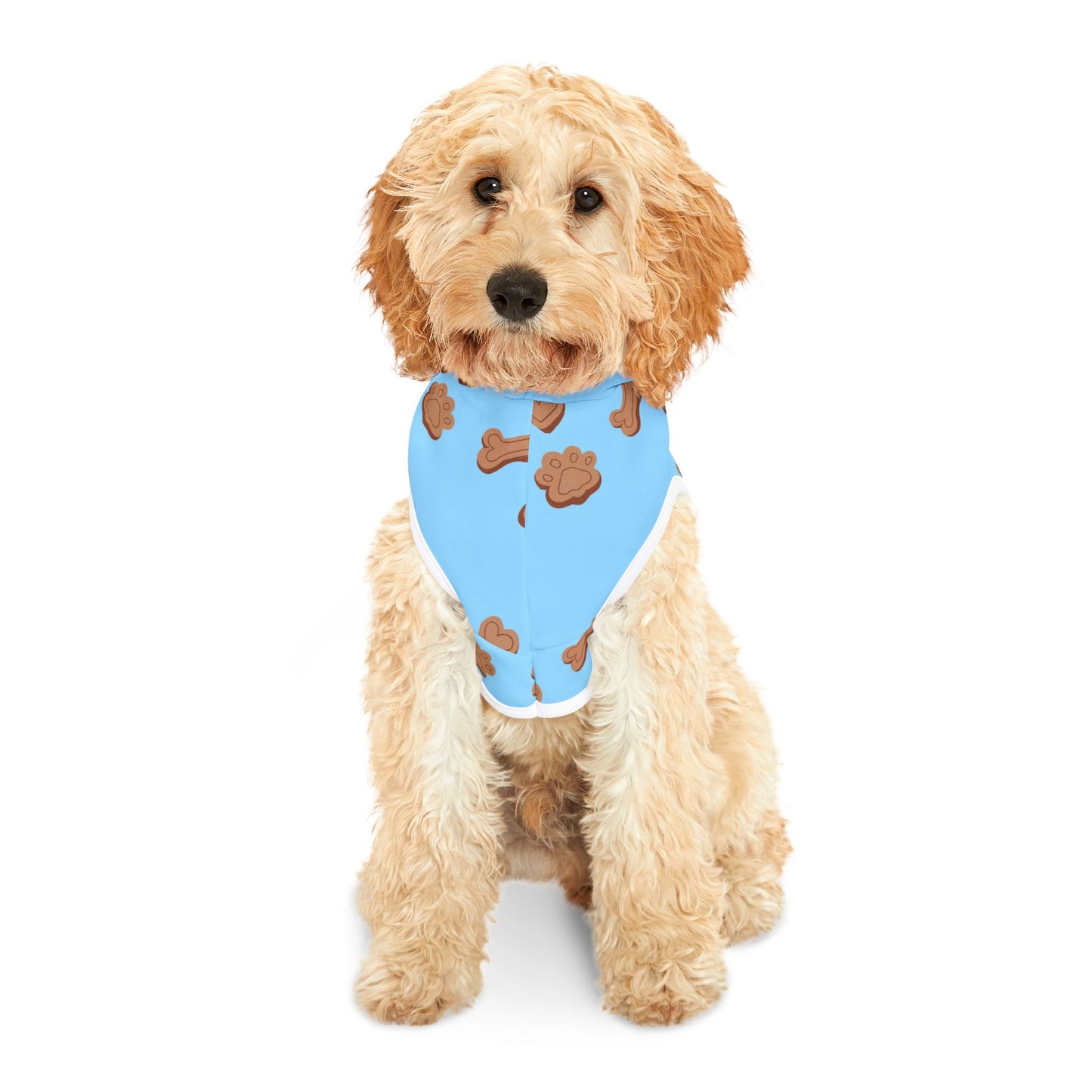 Dog Mom Must-Have: Cute Blue Pet Hoodie with Paw & Bone Pattern