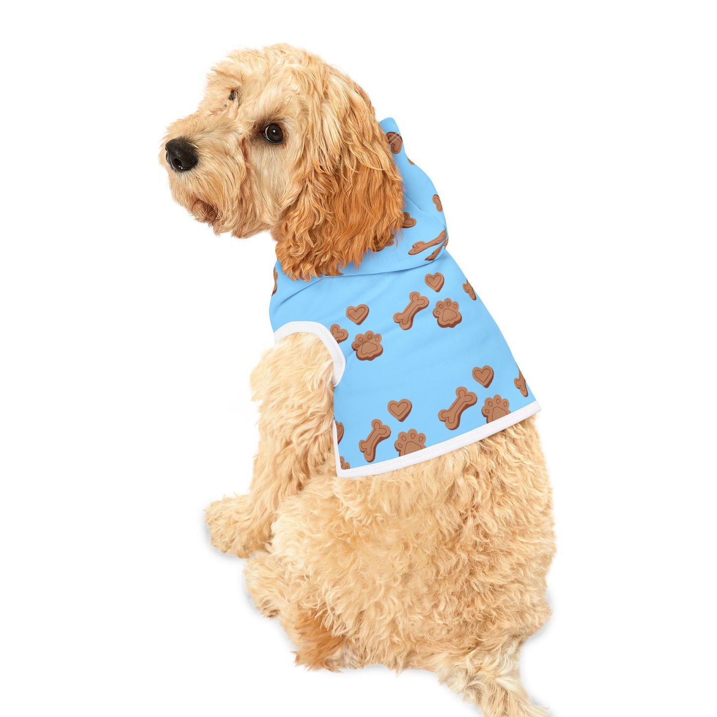 Dog Mom Must-Have: Cute Blue Pet Hoodie with Paw & Bone Pattern