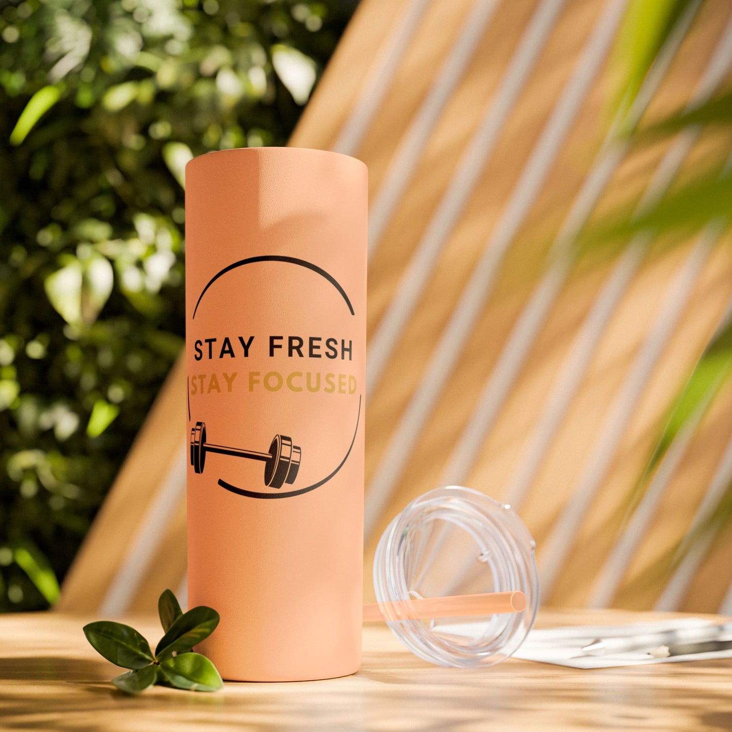 Stay Fresh Stay Focused 20oz Skinny Tumbler | Insulated Travel Mug | Motivational Fitness Tumbler | Hot & Cold Drink Tumbler with Straw | BPA-Free