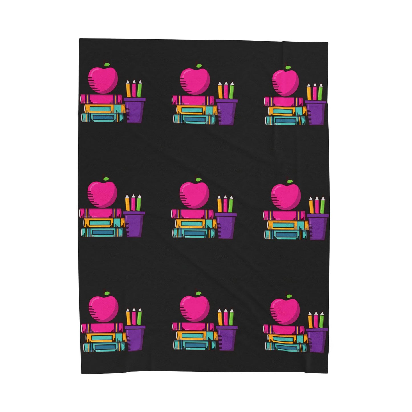 Black Back-to-School Apple & Books Blanket – Cozy Teacher Gift, Student Dorm Throw, Available in White or Black