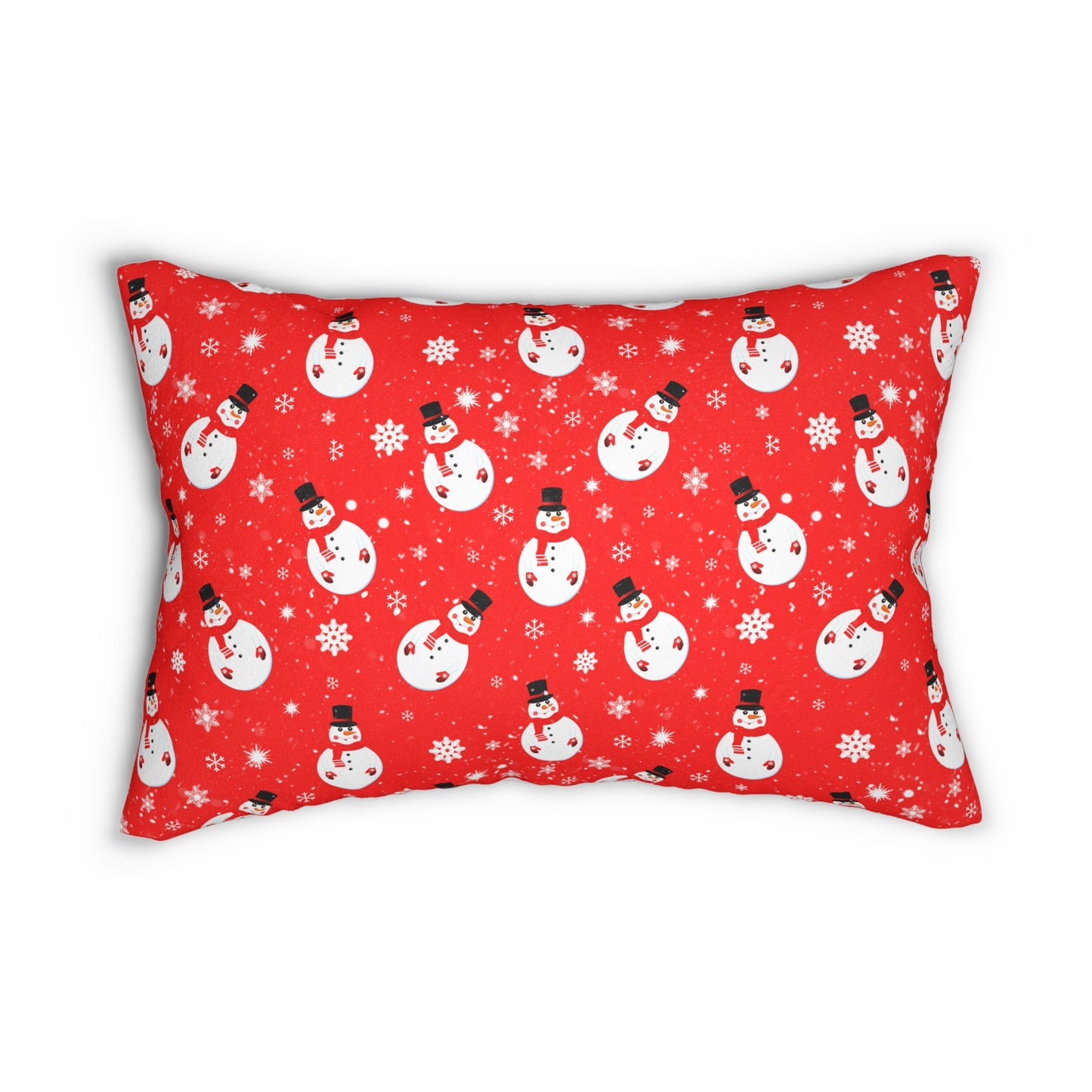 Festive Snowman Lumbar Pillow - Red Christmas Decor - Holiday Rectangular Cushion