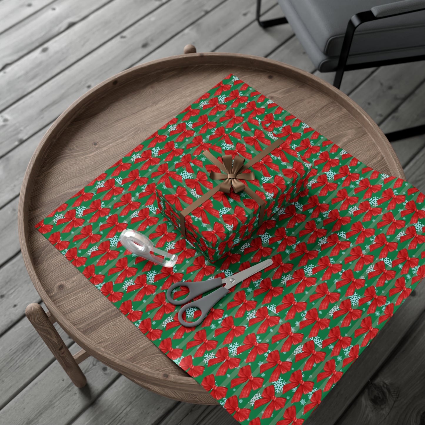 Premium Christmas Wrapping Paper: Red Bow and Snowflake Holiday Gift Wrap (Matte or Satin Finish)