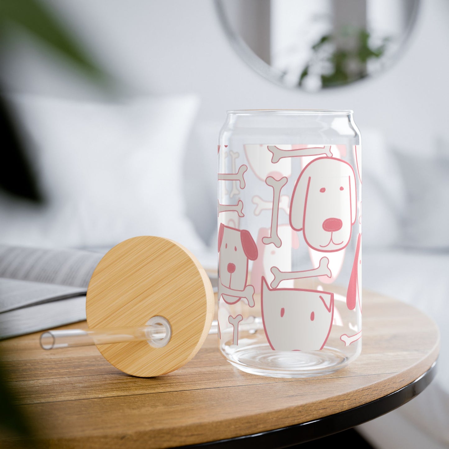 Dog Lover 16oz Glass Cup with Lid & Straw – Cute BPA-Free Sipper for Pet Moms & Pup Fans