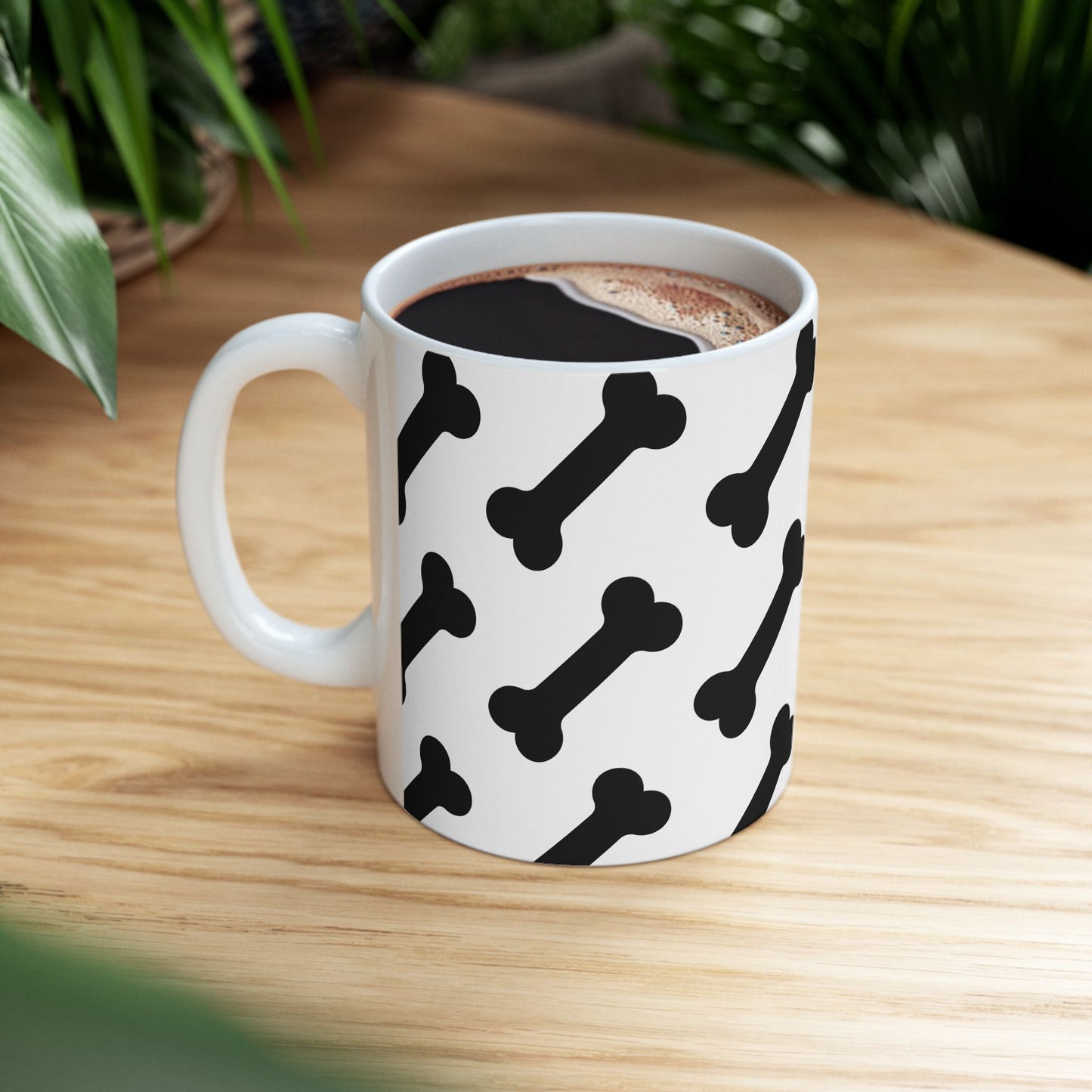 Dog Mom Coffee Mug – Bone Pattern Ceramic Mug, Pet Lover Gift, 11oz & 15oz, National Dog Day Coffee Cup, Dog Themed Mug for Women