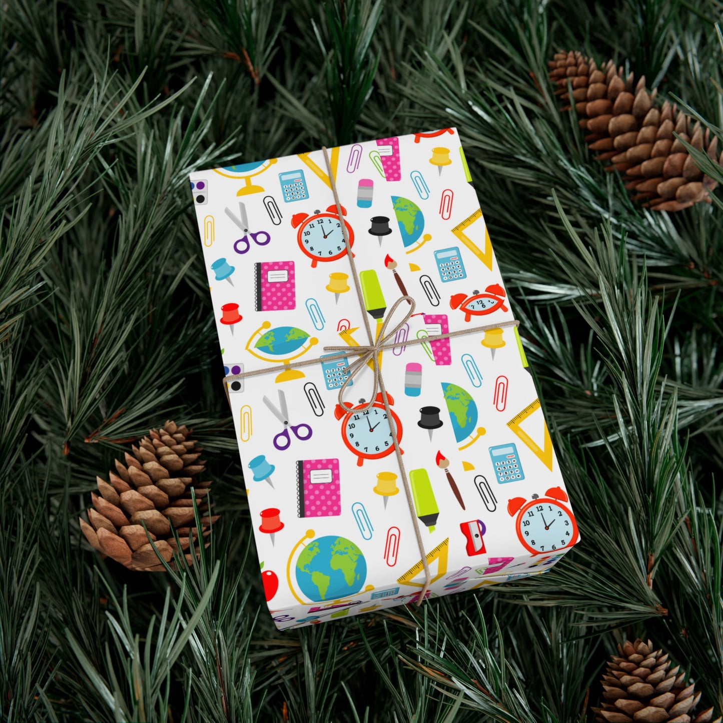 Back-to-School Wrapping Paper – Colorful School Supplies Gift Wrap | Matte or Satin | 3 Sizes