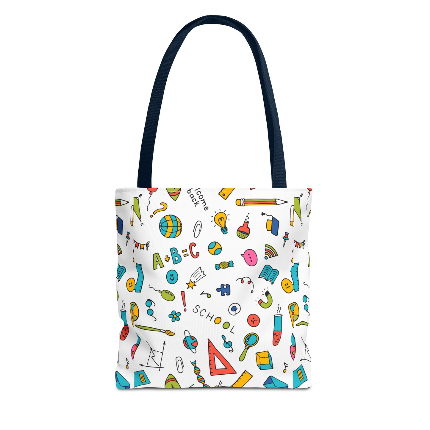 Back-to-School Doodle Print Tote Bag – Colorful School Supply Design in 3 Sizes