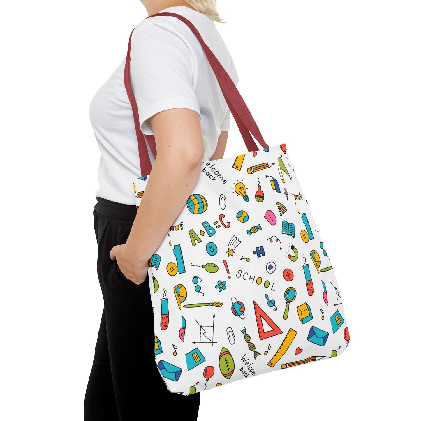 Back-to-School Doodle Print Tote Bag – Colorful School Supply Design in 3 Sizes