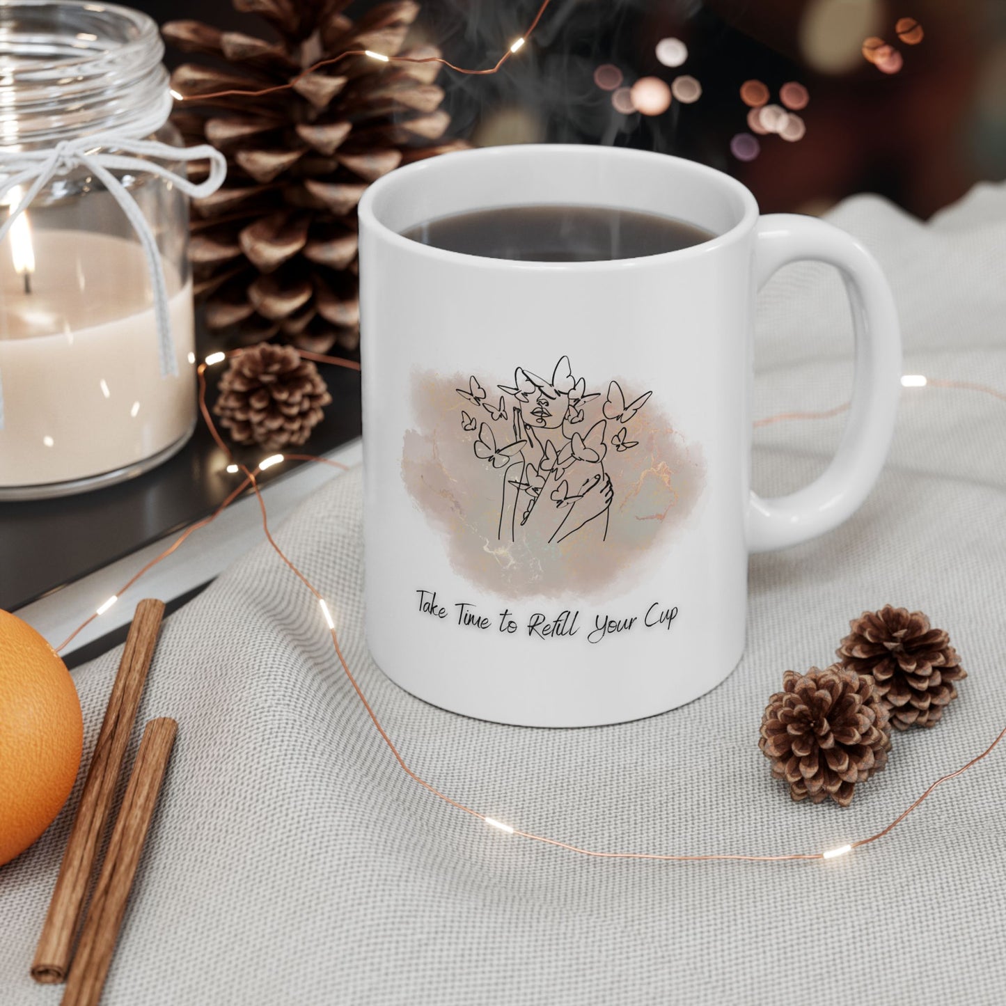 Custom Inspirational Coffee Mug - 'Take Time to Refill Your Cup' Design - Ceramic BPA-Free Gift for Coffee & Tea Lovers
