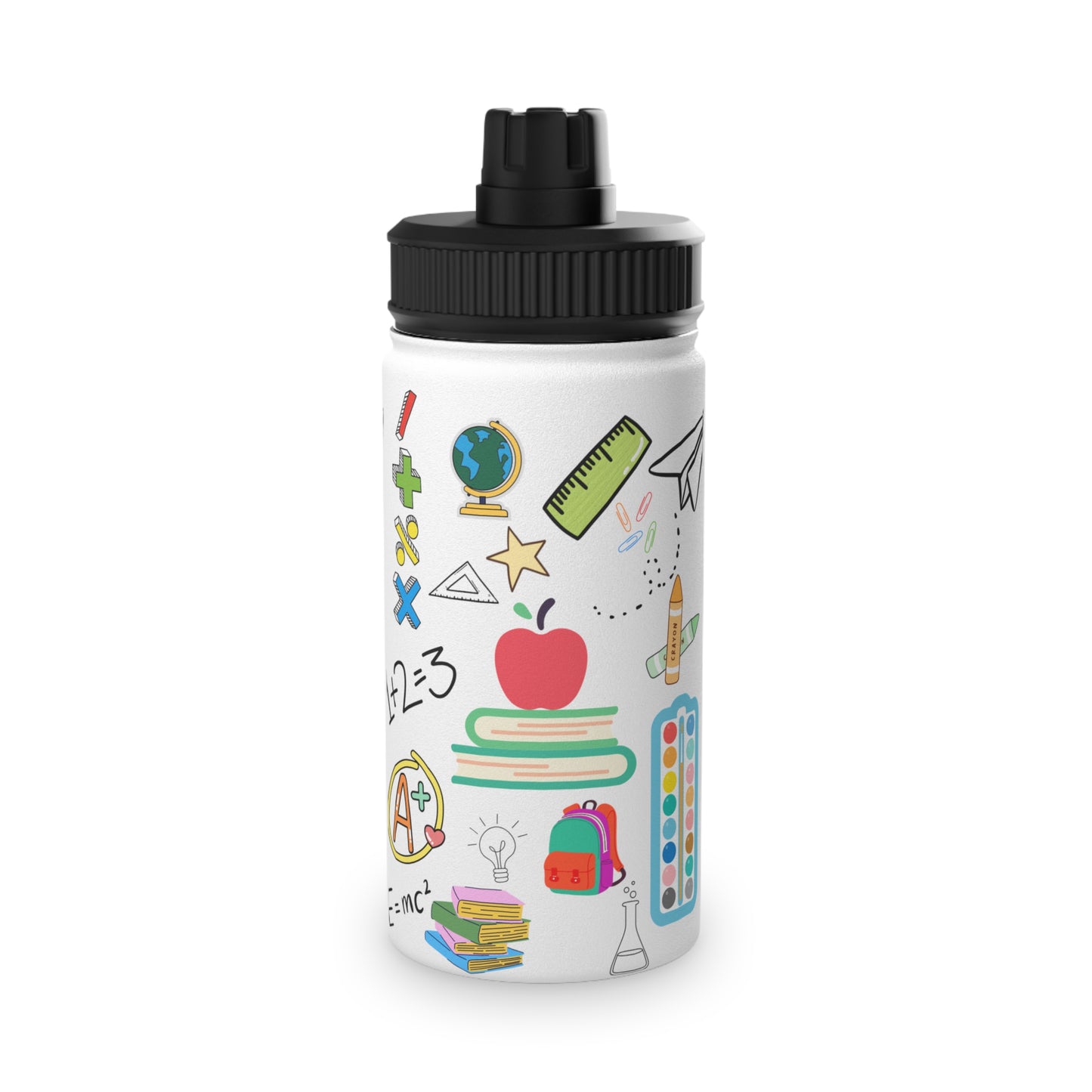 Back to School Water Bottle – Classroom Print Stainless Steel Bottle with Sports Lid | BPA-Free, 12oz 18oz 32oz Sizes