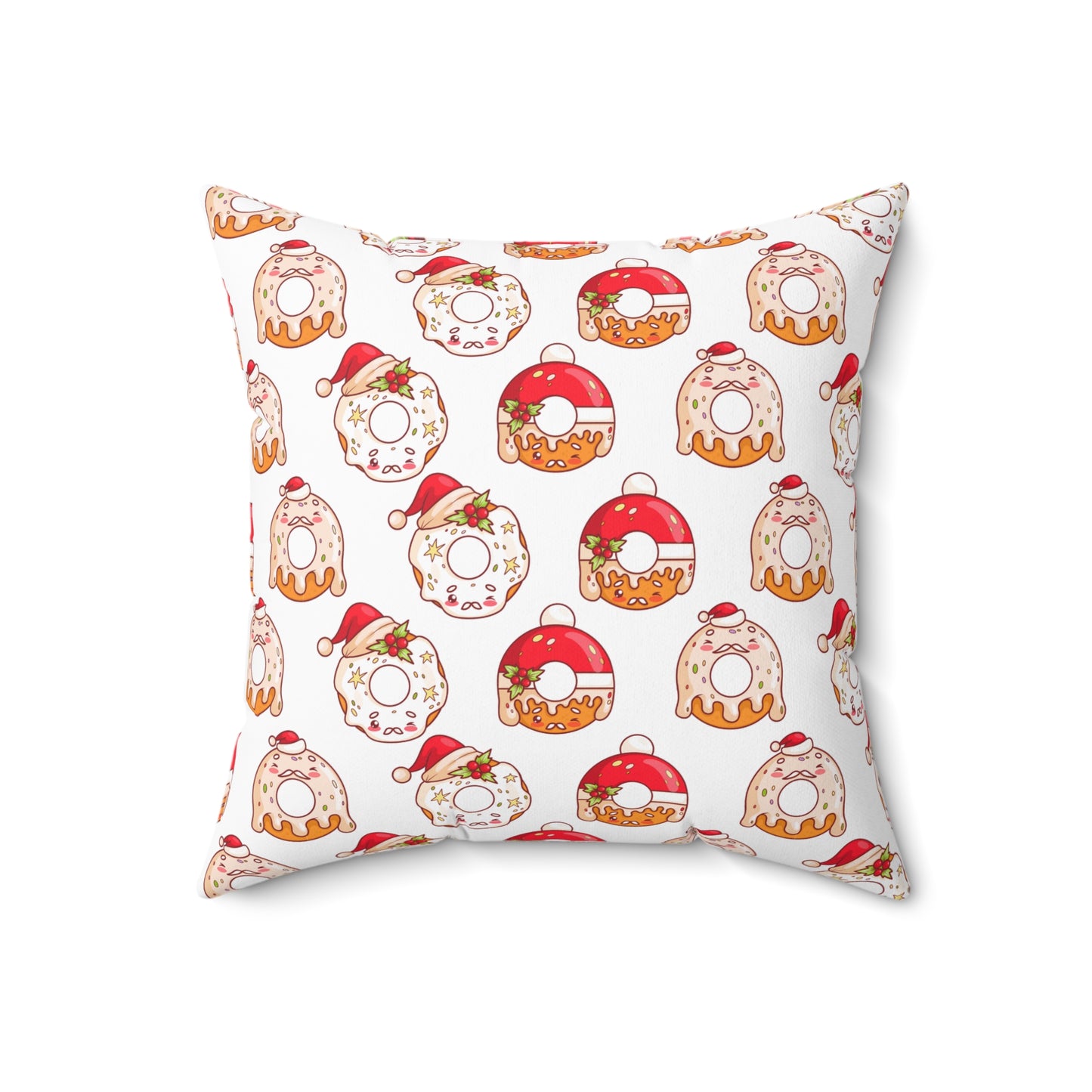Holiday Donut Throw Pillow - Cute Christmas Accent Cushion - Festive Winter Home Decor