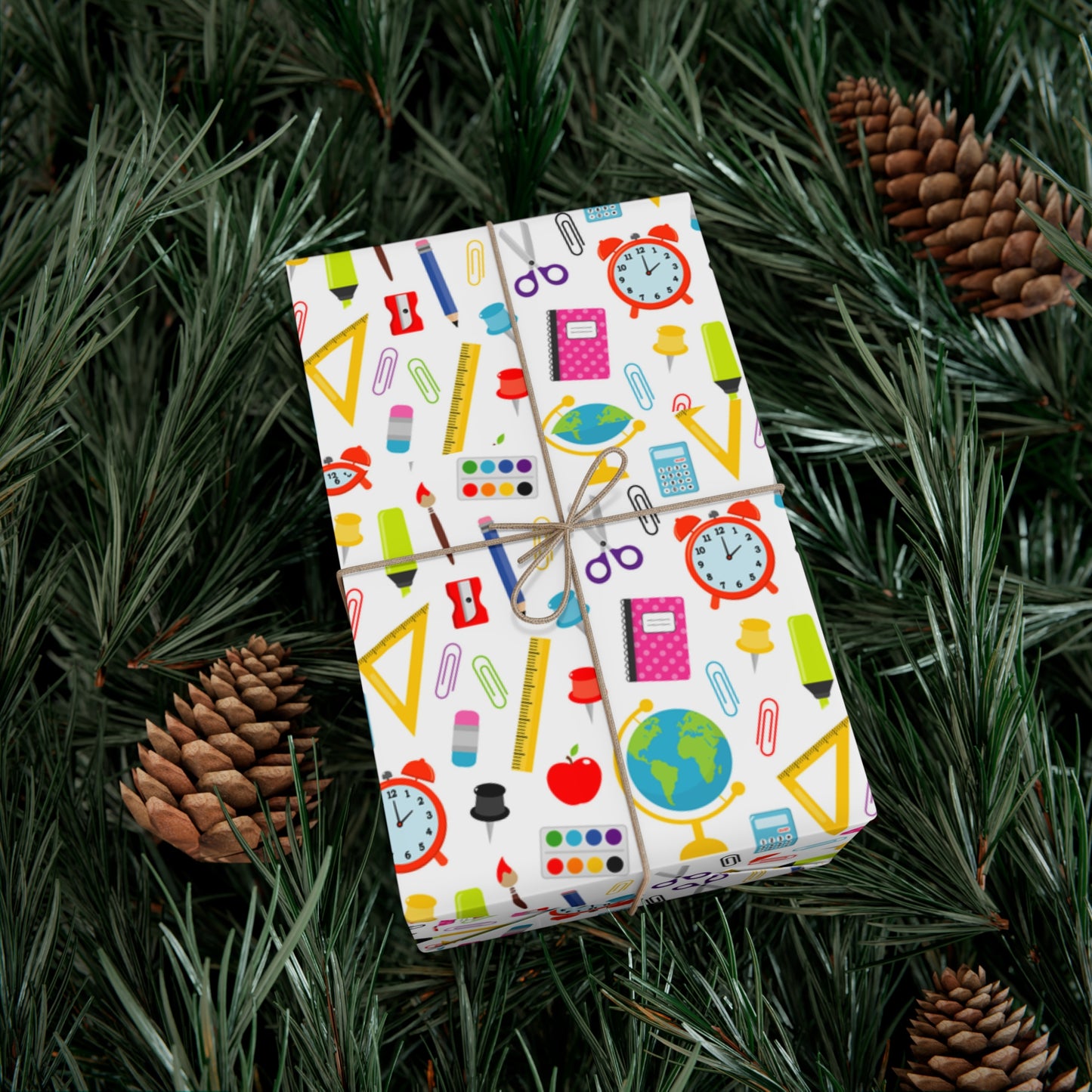 Back-to-School Wrapping Paper – Colorful School Supplies Gift Wrap | Matte or Satin | 3 Sizes