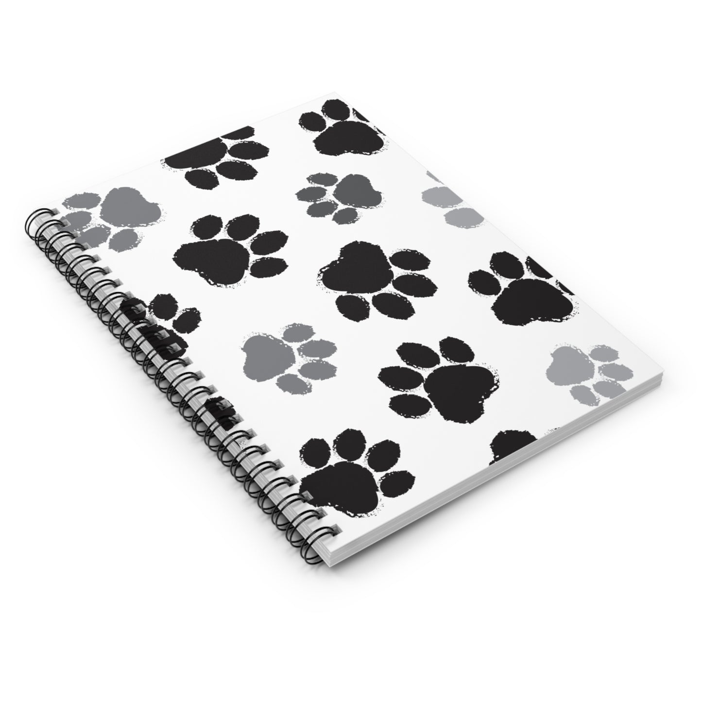 Black Paw Print Spiral Notebook – Dog Lover Journal | 6x8 Ruled Pages