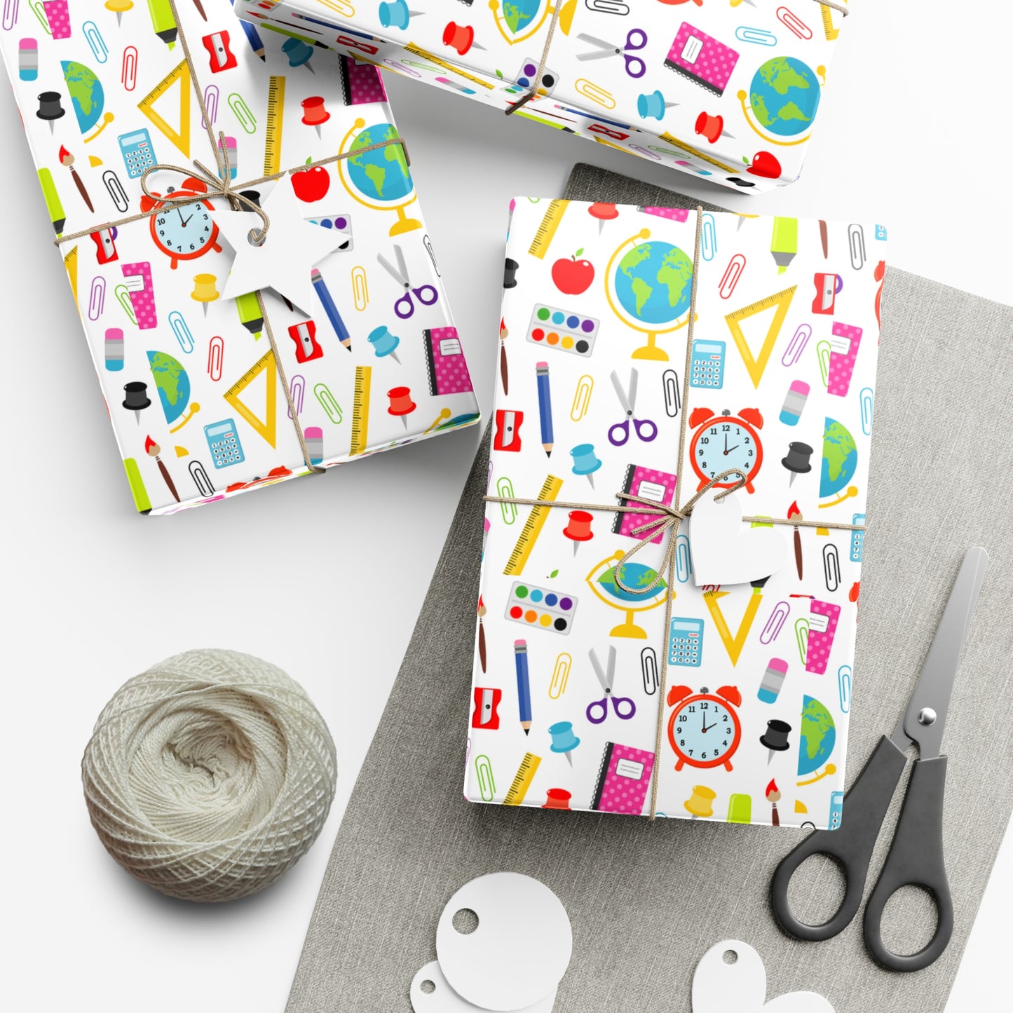 Back-to-School Wrapping Paper – Colorful School Supplies Gift Wrap | Matte or Satin | 3 Sizes