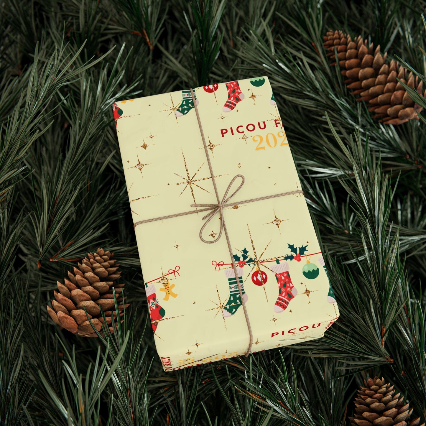 Personalized Christmas Wrapping Paper : Family Name Custom Holiday Gift Wrap 2024 - Festive Holiday Packaging with Gold Stars