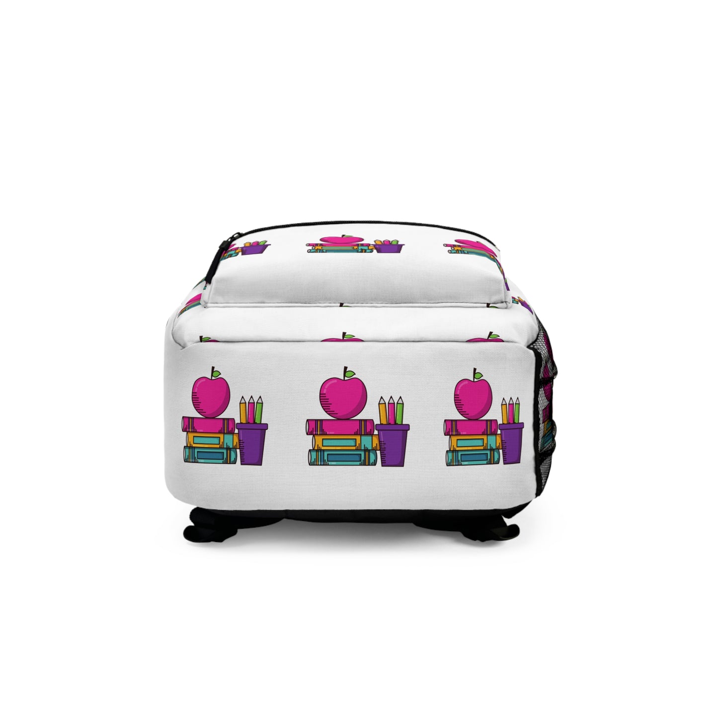 Colorful Back-to-School Kids Backpack – Pink Apple & Crayons Pattern