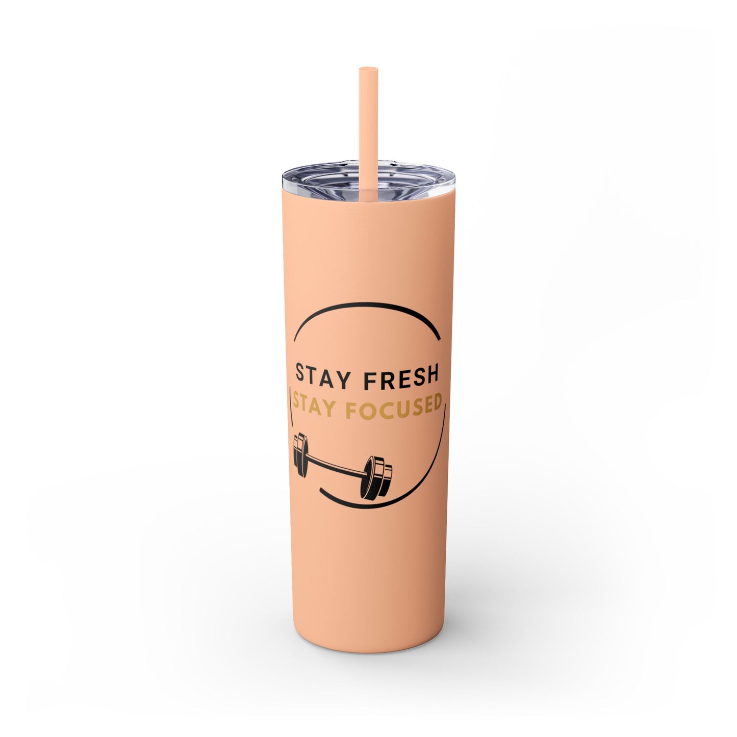 Stay Fresh Stay Focused 20oz Skinny Tumbler | Insulated Travel Mug | Motivational Fitness Tumbler | Hot & Cold Drink Tumbler with Straw | BPA-Free