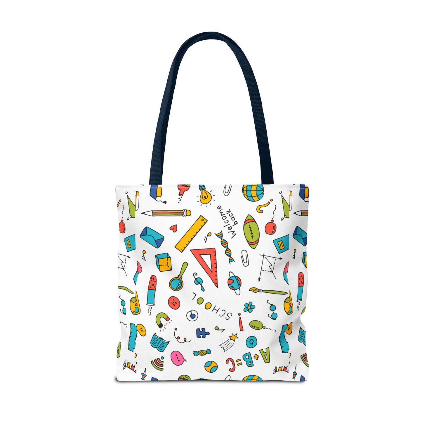 Back-to-School Doodle Print Tote Bag – Colorful School Supply Design in 3 Sizes