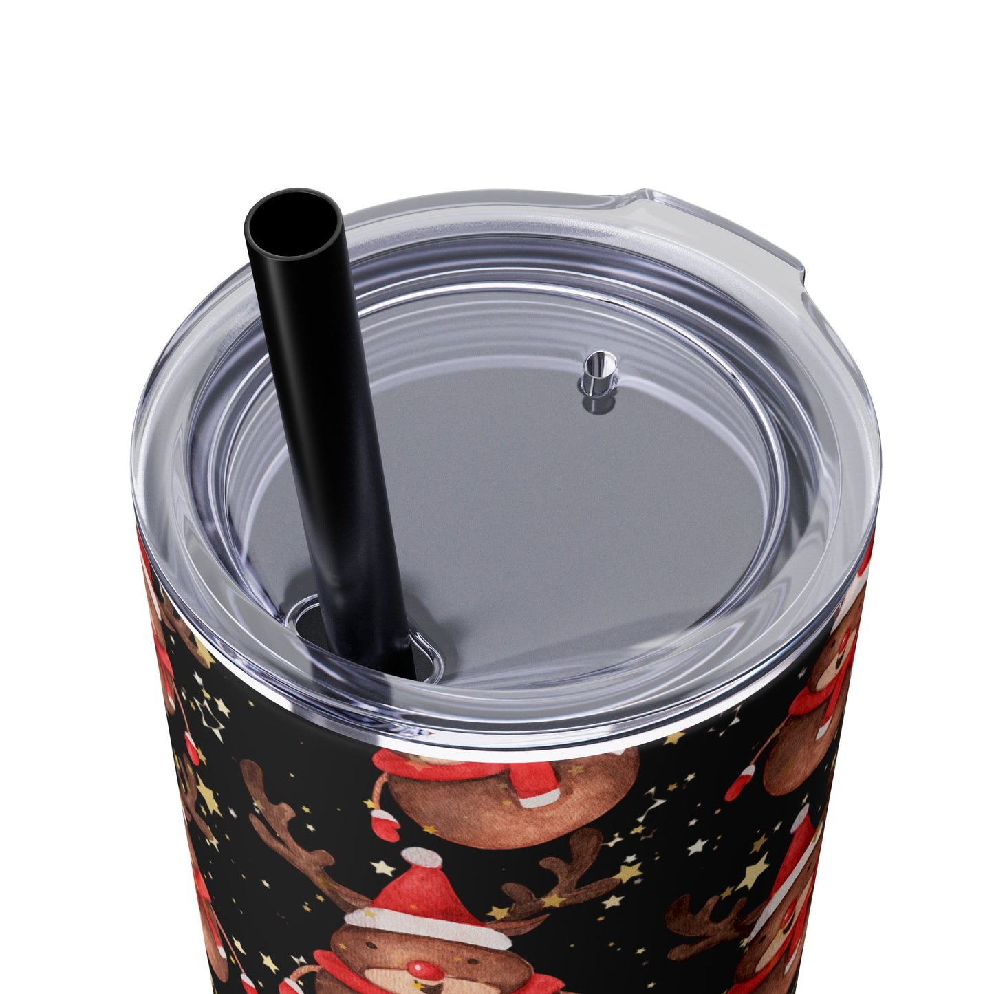 Black Glitter Reindeer & Snowman Skinny Tumbler 20oz | Festive Insulated Drinkware