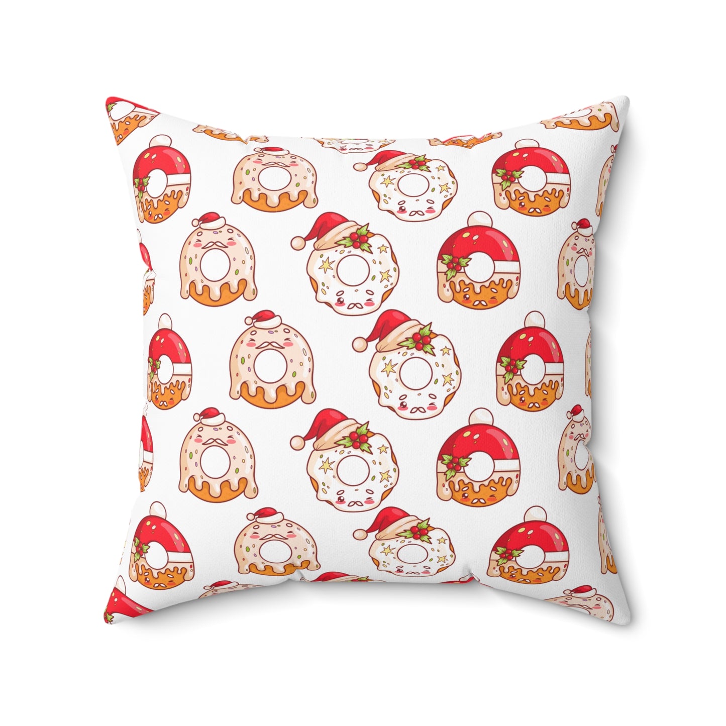Holiday Donut Throw Pillow - Cute Christmas Accent Cushion - Festive Winter Home Decor