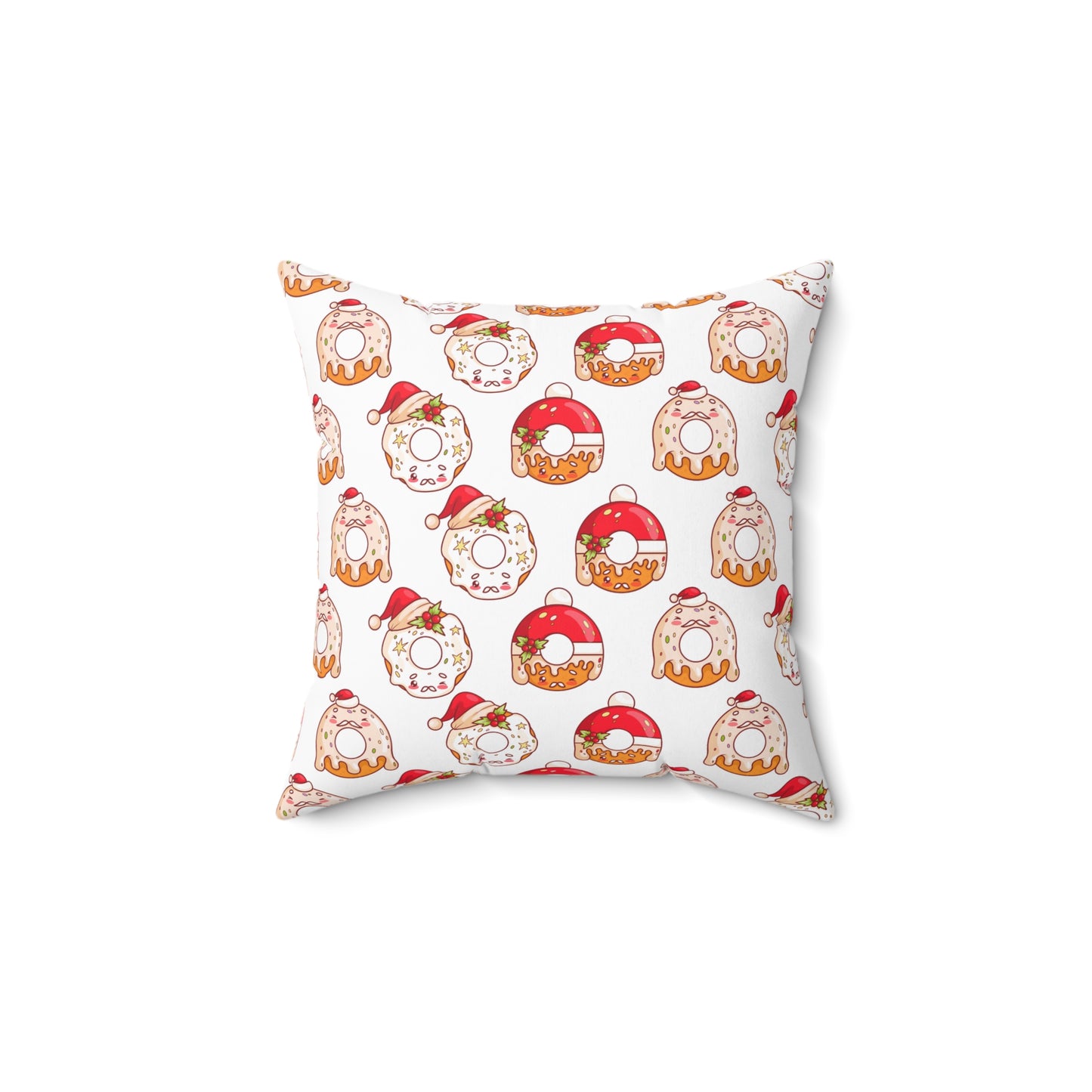 Holiday Donut Throw Pillow - Cute Christmas Accent Cushion - Festive Winter Home Decor