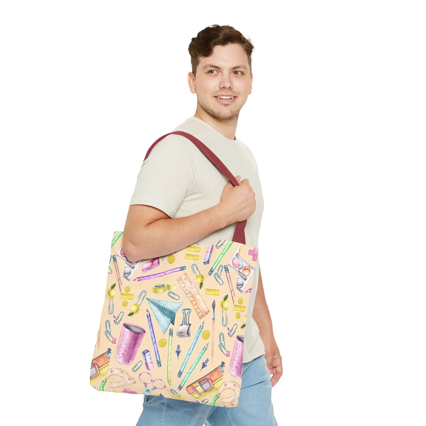 Back-to-School Essentials Tote Bag – Vibrant Stationery Pattern, 3 Sizes, Stylish & Durable