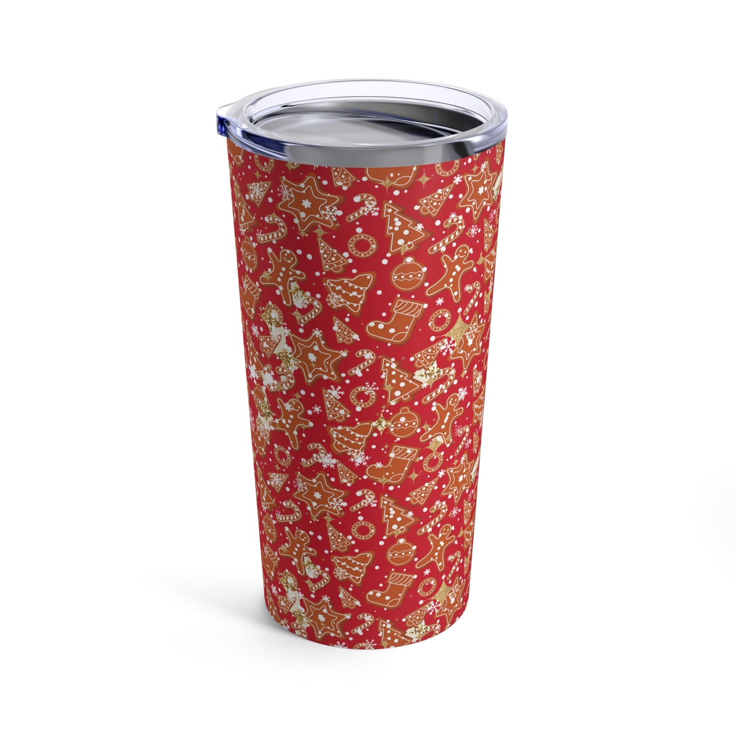 Festive Red Christmas Gingerbread Cookie Tumbler | 20oz Insulated Stainless Steel Holiday Drinkware with Straw | Festive Red or Green