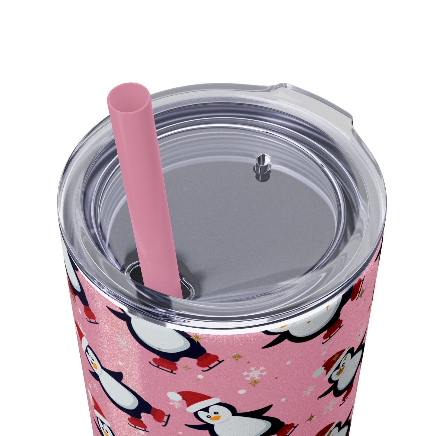 Black Glitter Penguin Skinny Tumbler 20oz | Festive Insulated Drinkware