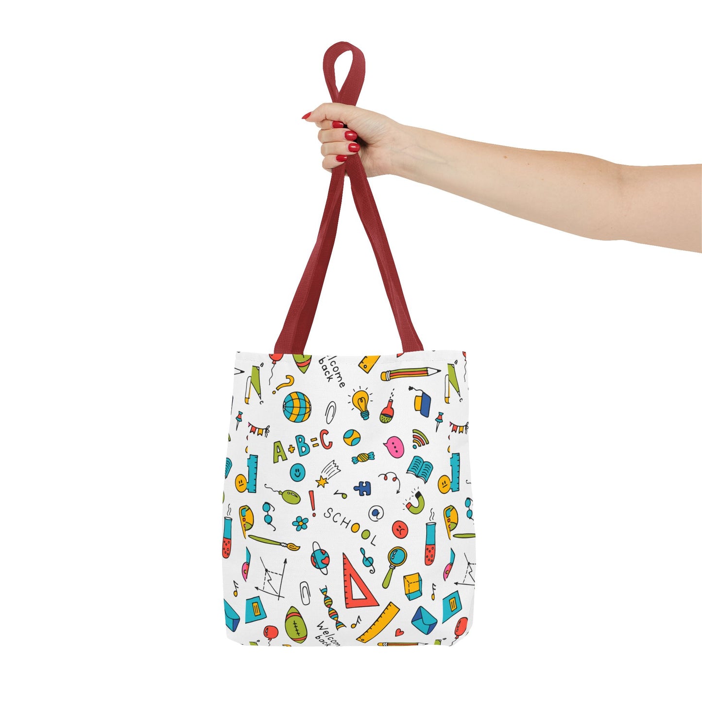 Back-to-School Doodle Print Tote Bag – Colorful School Supply Design in 3 Sizes