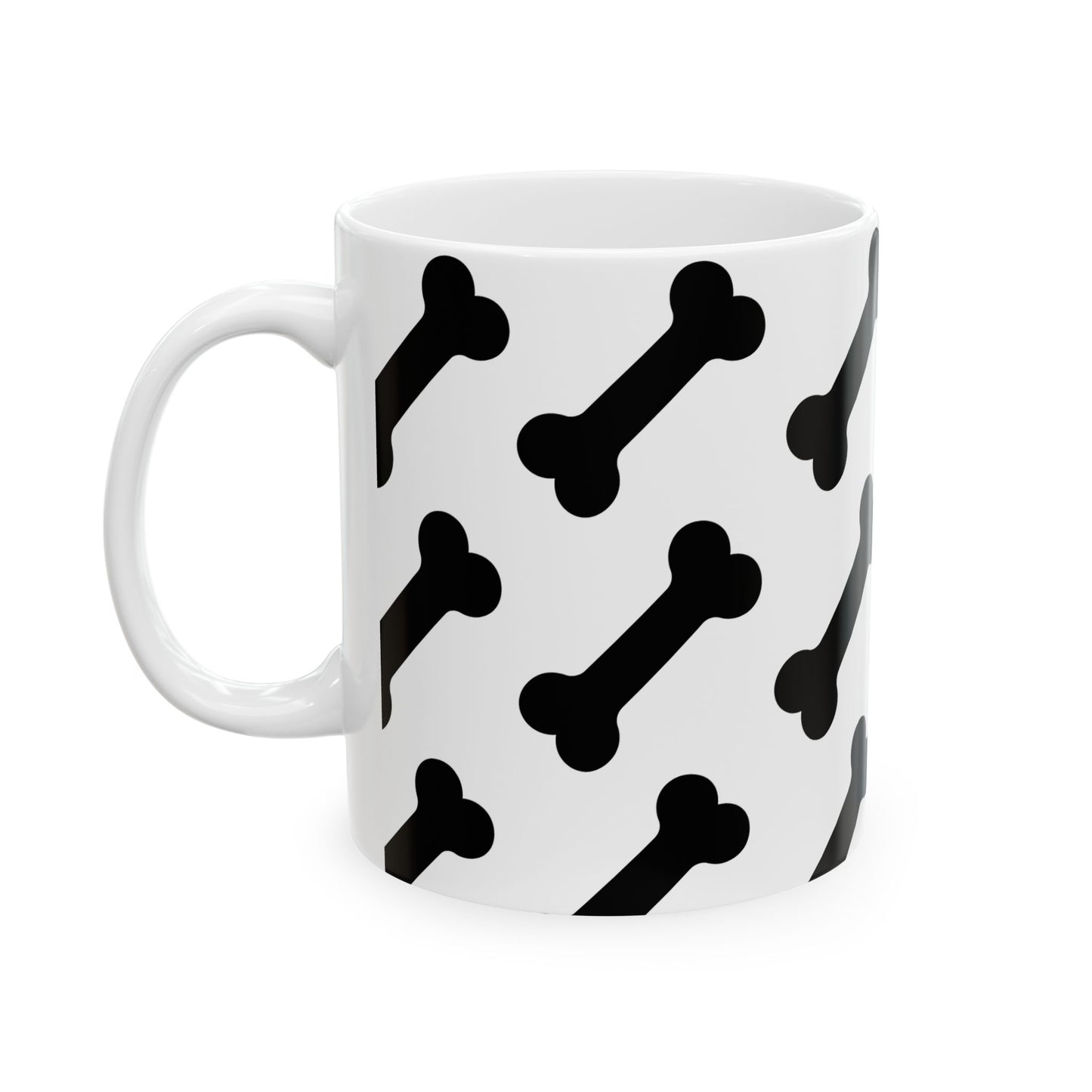 Dog Mom Coffee Mug – Bone Pattern Ceramic Mug, Pet Lover Gift, 11oz & 15oz, National Dog Day Coffee Cup, Dog Themed Mug for Women