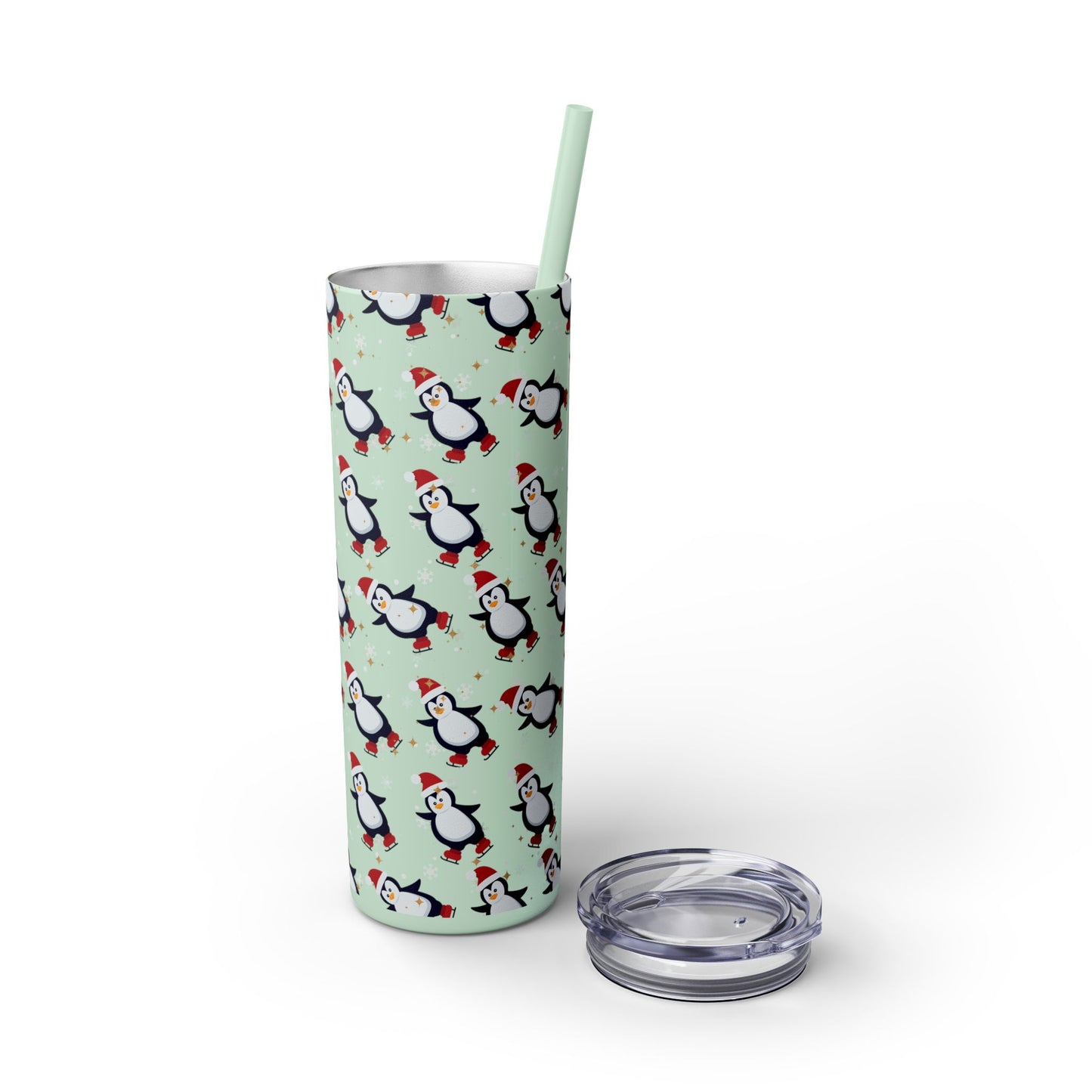 Black Glitter Penguin Skinny Tumbler 20oz | Festive Insulated Drinkware