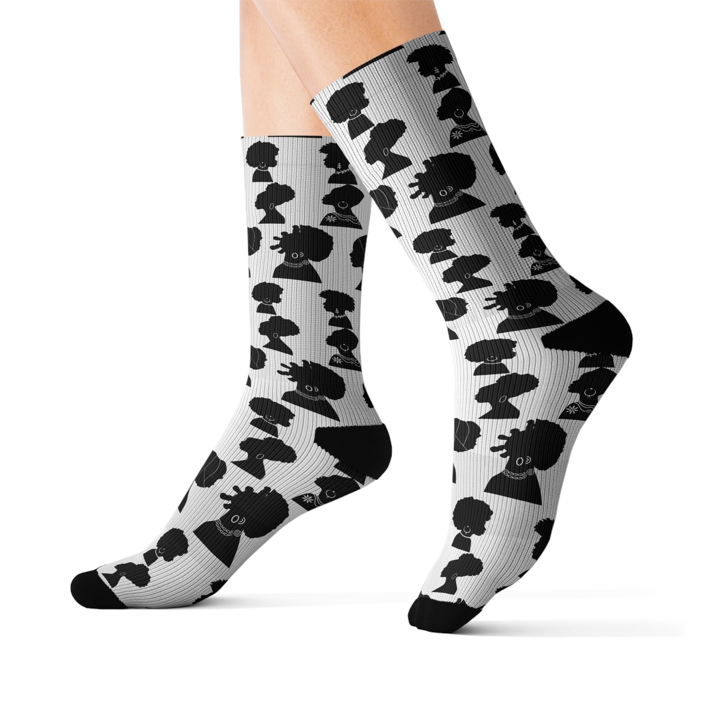 Black History Month Socks | Afro Silhouette Crew Socks | Unisex Fashion Socks | Cultural Gift for Black-Owned Business Supporters