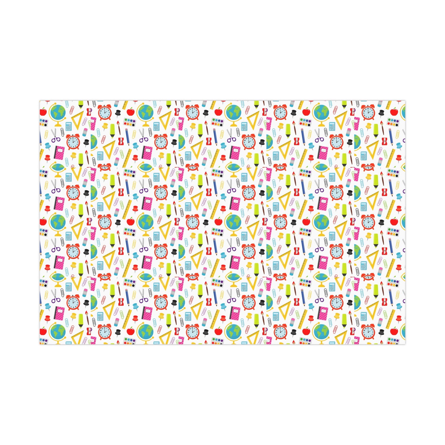 Back-to-School Wrapping Paper – Colorful School Supplies Gift Wrap | Matte or Satin | 3 Sizes