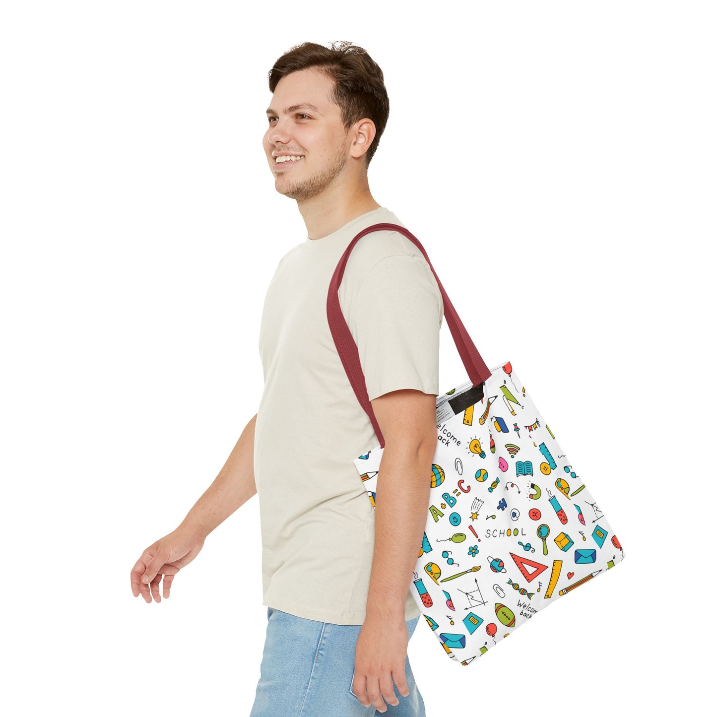 Back-to-School Doodle Print Tote Bag – Colorful School Supply Design in 3 Sizes