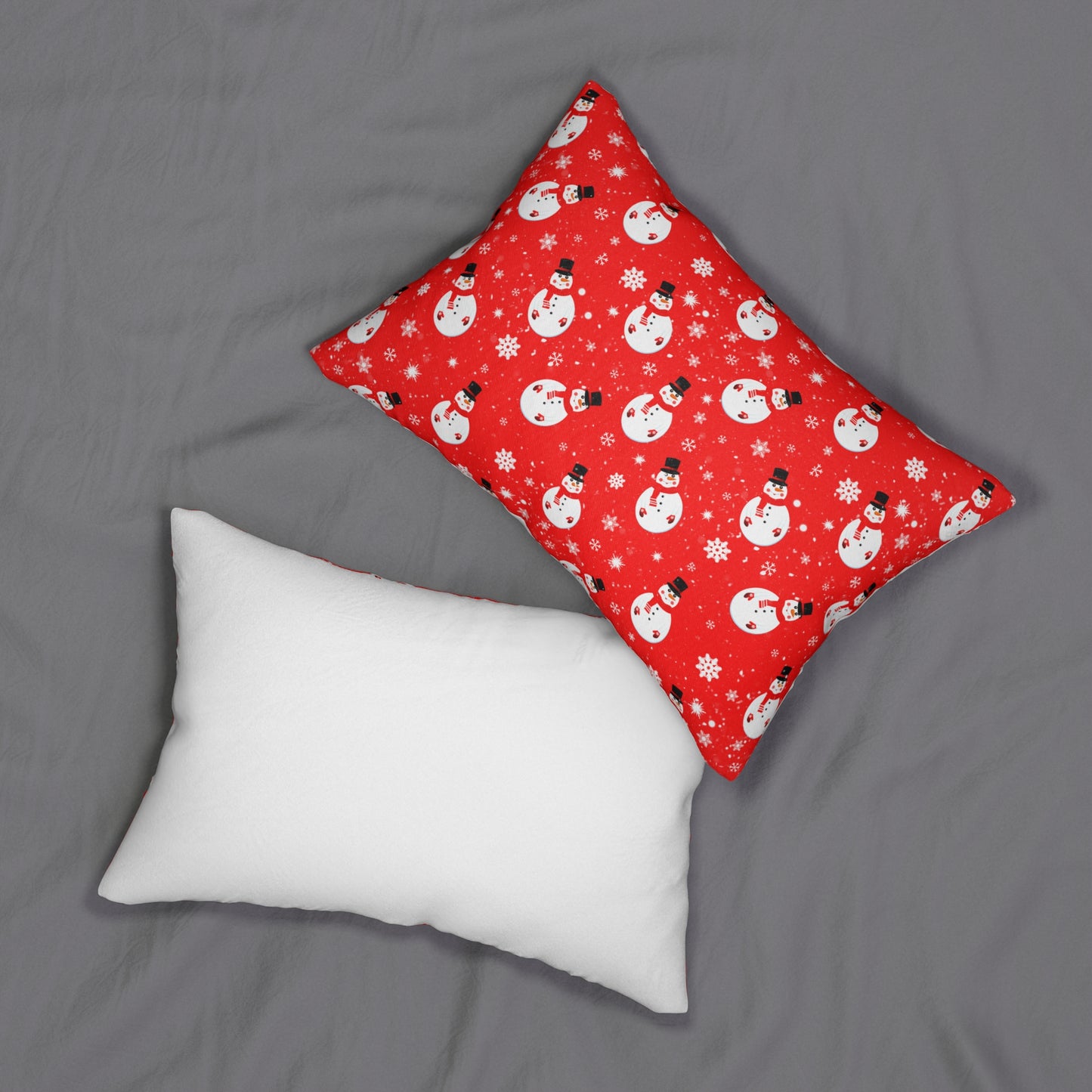 Festive Snowman Lumbar Pillow - Red Christmas Decor - Holiday Rectangular Cushion