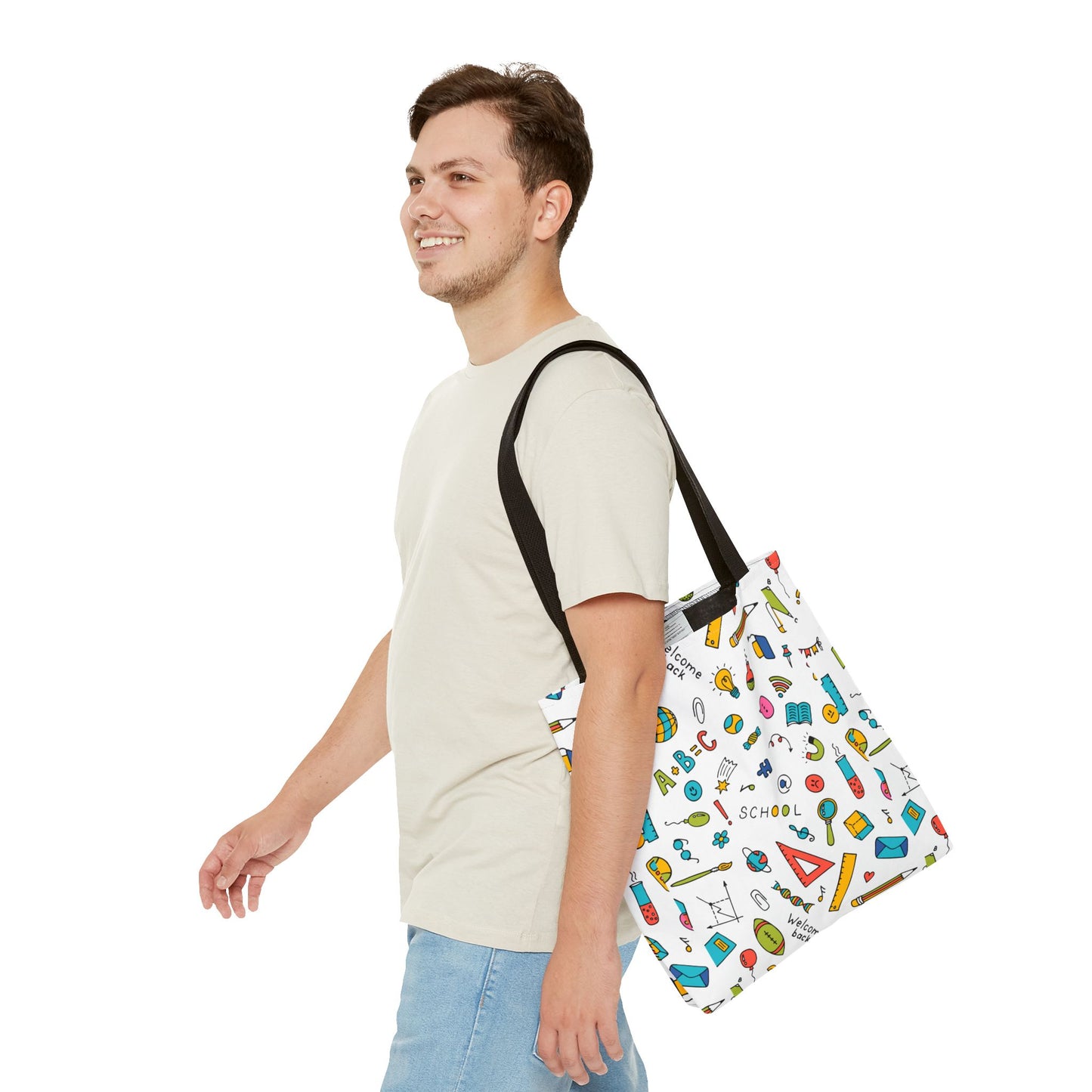 Back-to-School Doodle Print Tote Bag – Colorful School Supply Design in 3 Sizes