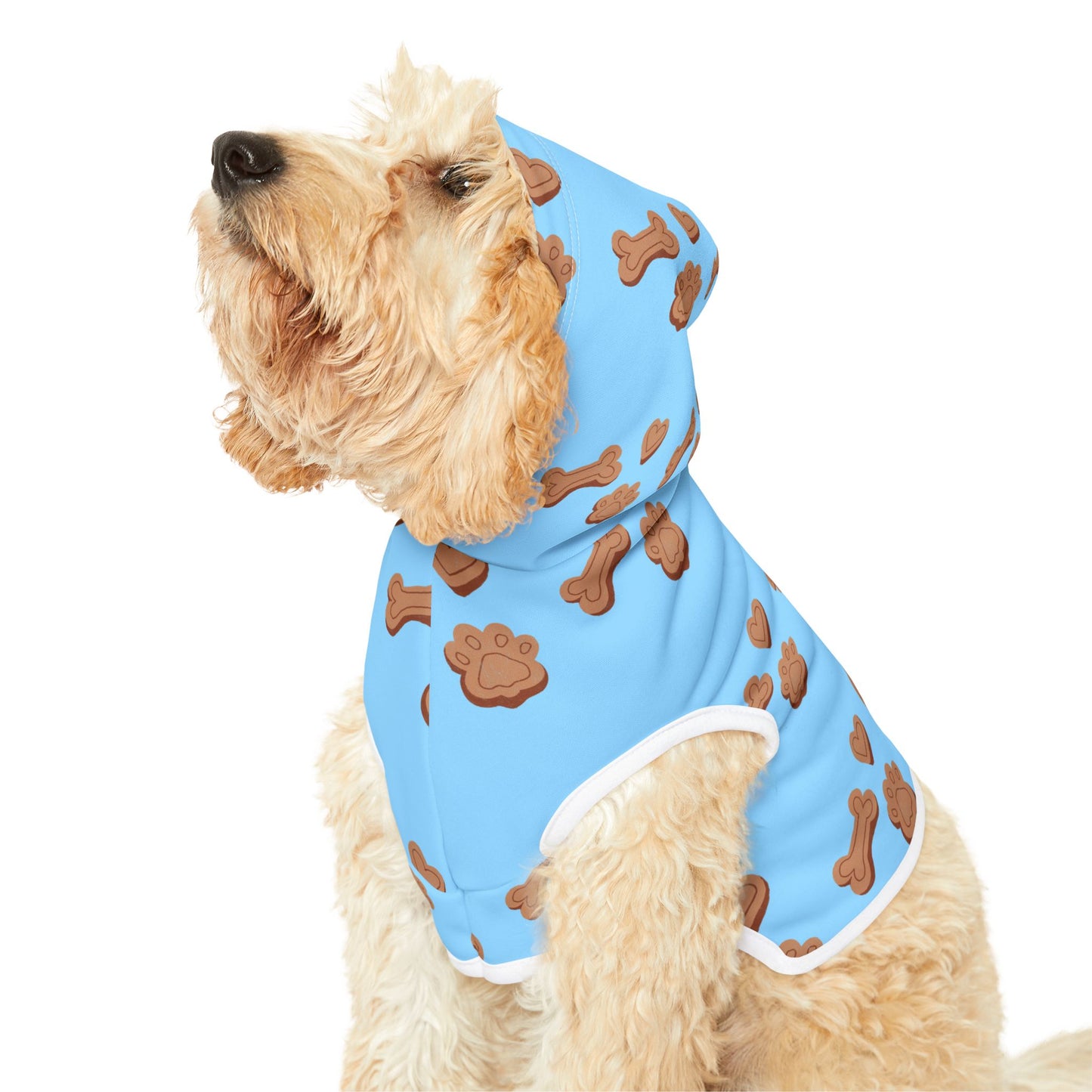 Dog Mom Must-Have: Cute Blue Pet Hoodie with Paw & Bone Pattern