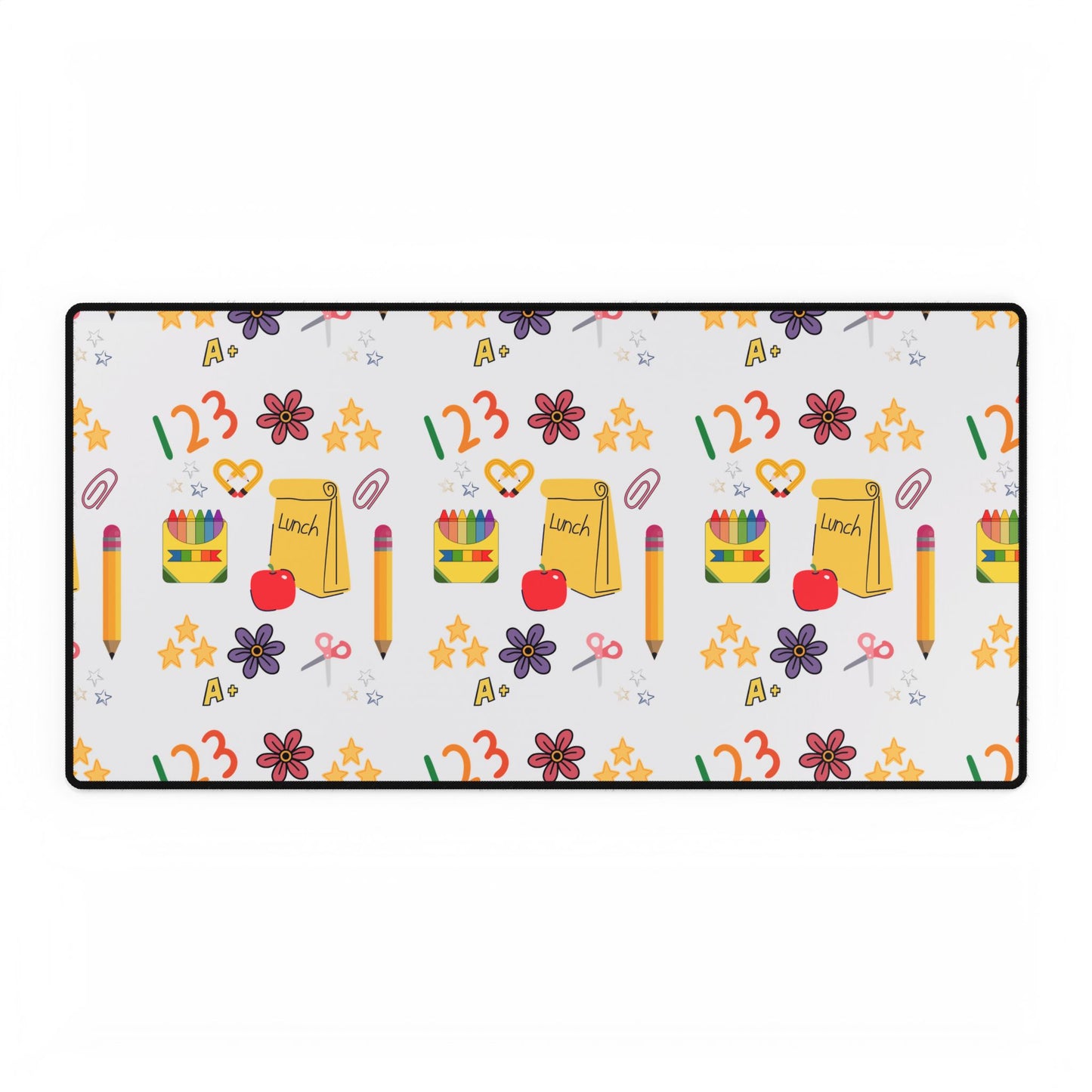 Colorful Back-to-School Desk Mat – Cute Teacher & Student Desk Accessory | Large Mouse Pad with School Supplies Design