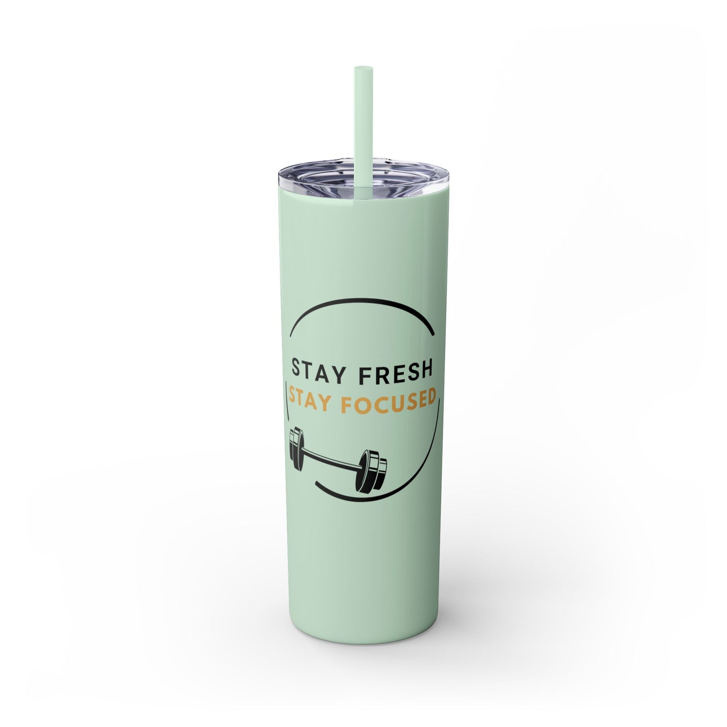 Stay Fresh Stay Focused 20oz Skinny Tumbler | Insulated Travel Mug | Motivational Fitness Tumbler | Hot & Cold Drink Tumbler with Straw | BPA-Free